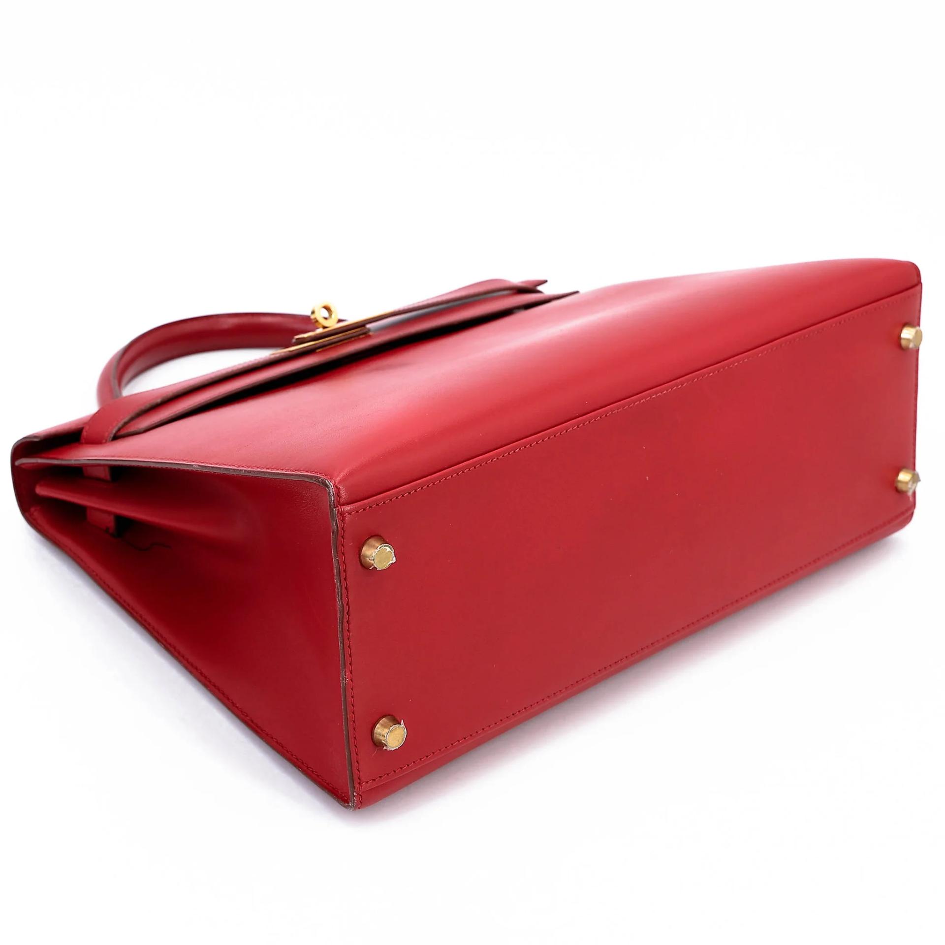 Good ( Rank AB) HERMÈS Kelly 32 Sellier Rouge Vif (53) Box-calf Gold hardware Circle X (1994) - 5
