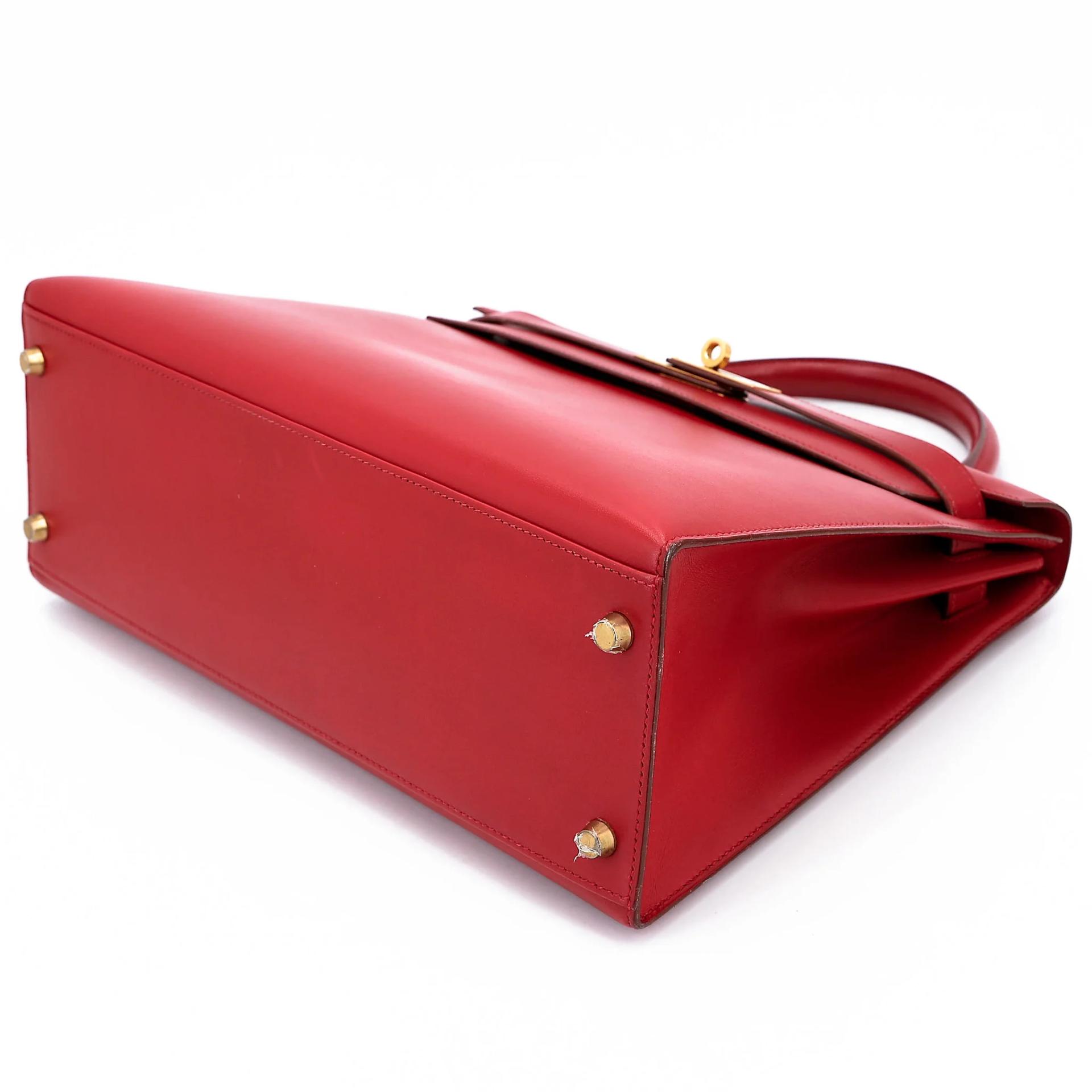 Good ( Rank AB) HERMÈS Kelly 32 Sellier Rouge Vif (53) Box-calf Gold hardware Circle X (1994) - 4
