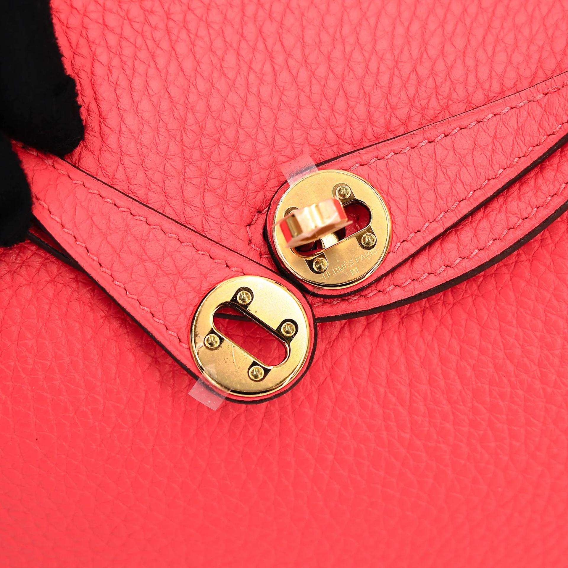 Excellent ( Rank SA ) HERMÈS Mini Lindy Rose Jaipur (T5) Clemence Gold hardware Z (2021) - 11