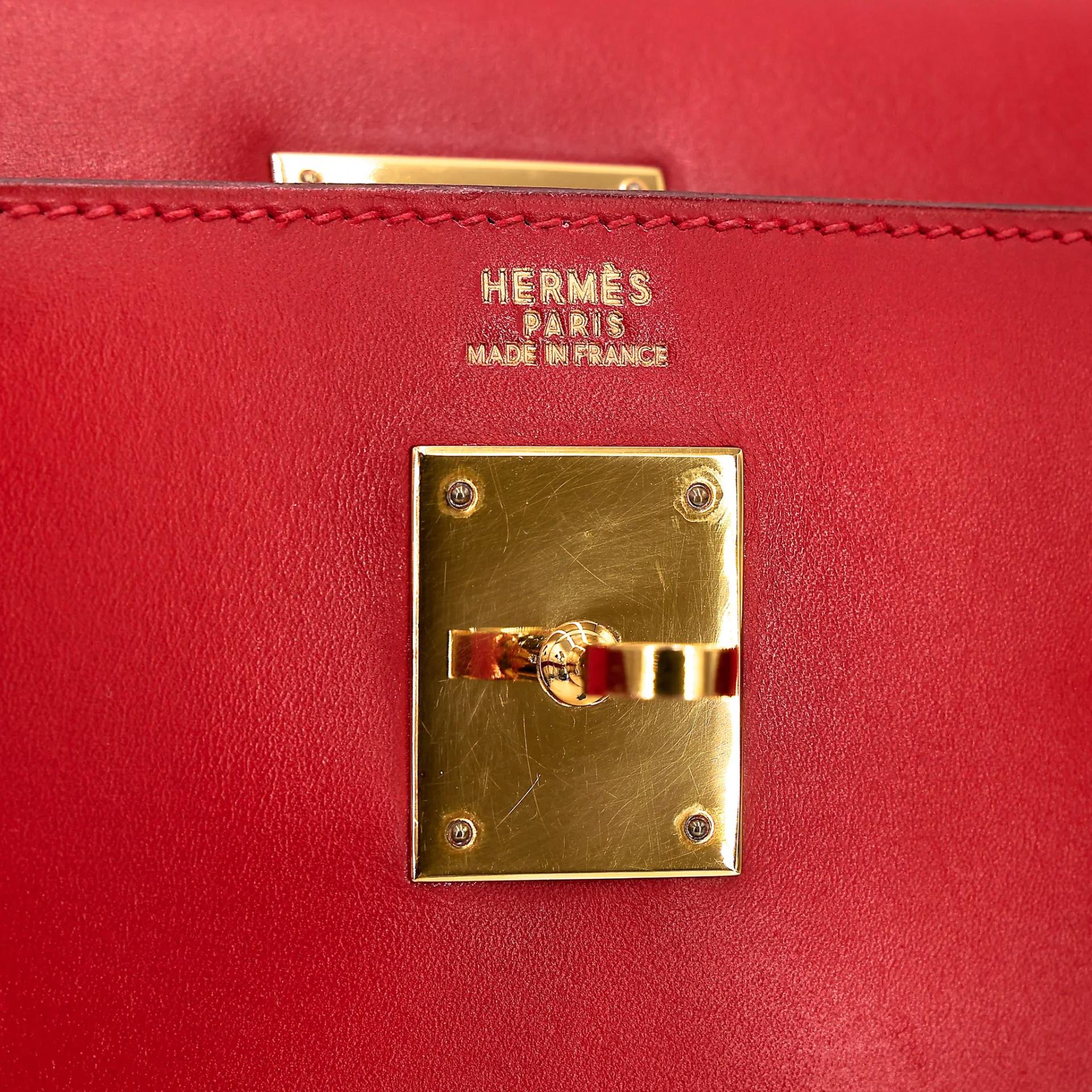 Good ( Rank AB) HERMÈS Kelly 32 Sellier Rouge Vif (53) Box-calf Gold hardware Circle X (1994) - 26