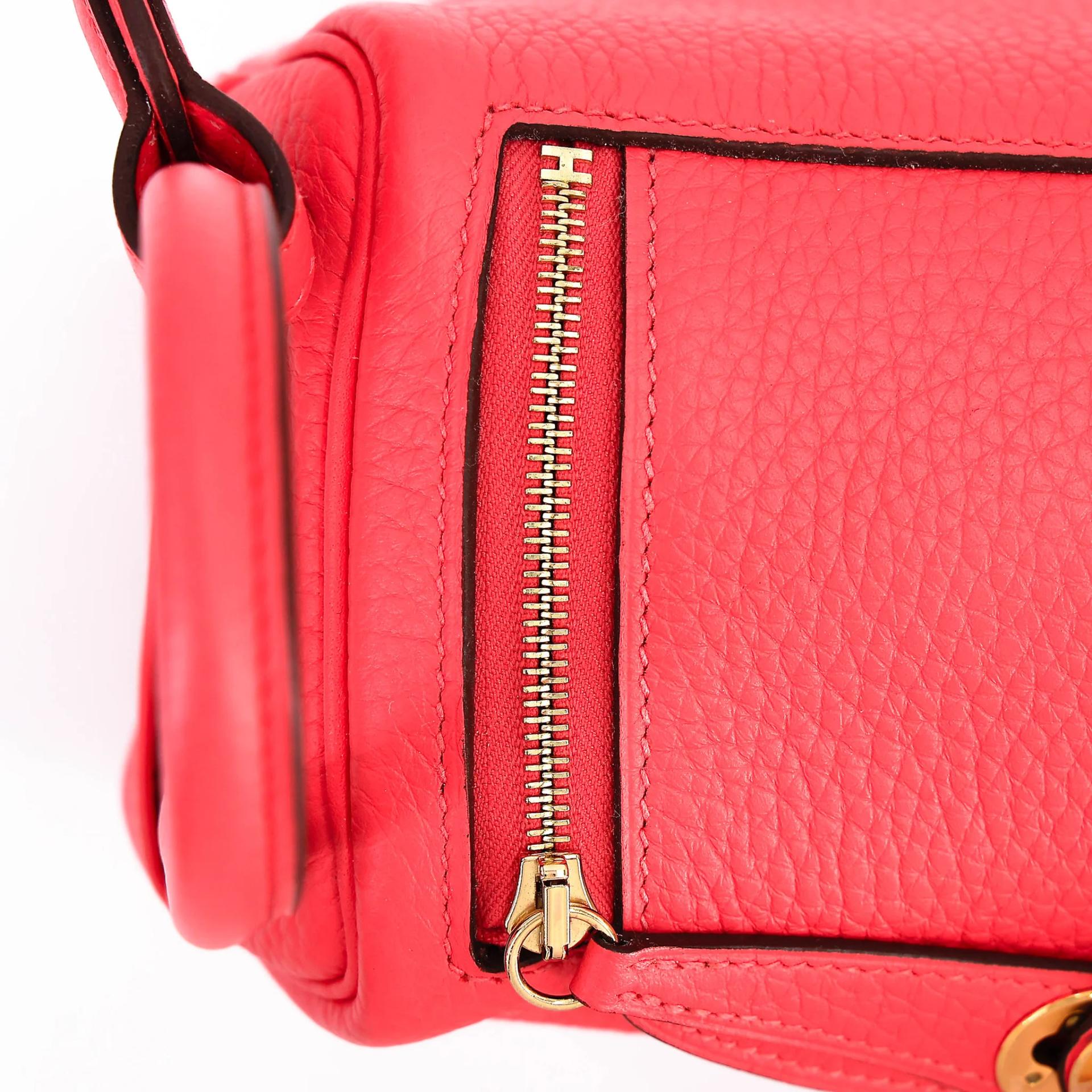 Excellent ( Rank SA ) HERMÈS Mini Lindy Rose Jaipur (T5) Clemence Gold hardware Z (2021) - 10