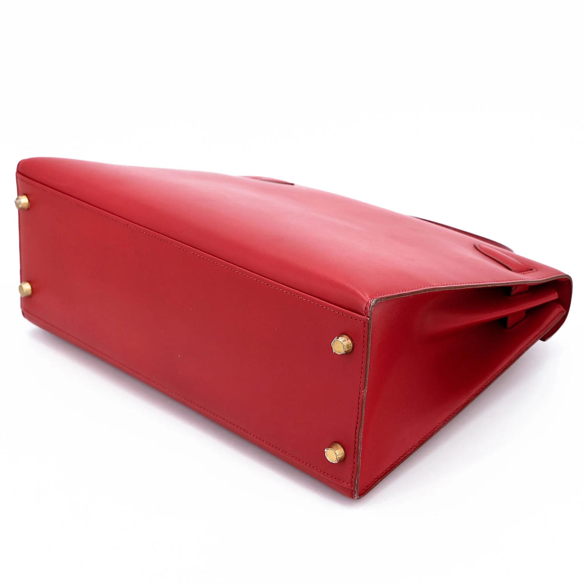Good ( Rank AB) HERMÈS Kelly 32 Sellier Rouge Vif (53) Box-calf Gold hardware Circle X (1994) - 6