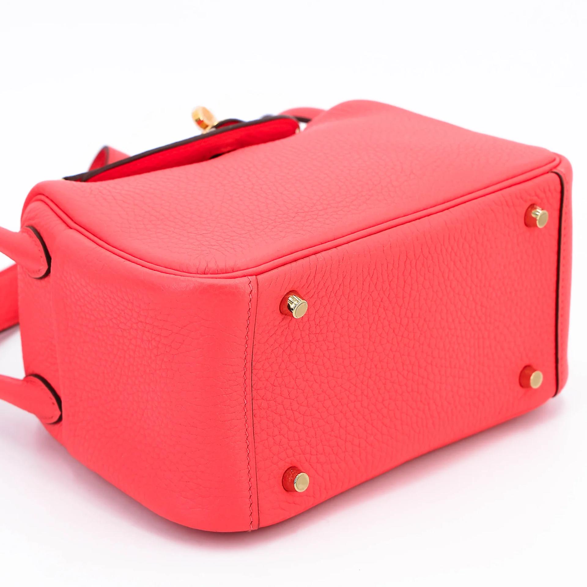 Excellent ( Rank SA ) HERMÈS Mini Lindy Rose Jaipur (T5) Clemence Gold hardware Z (2021) - 6