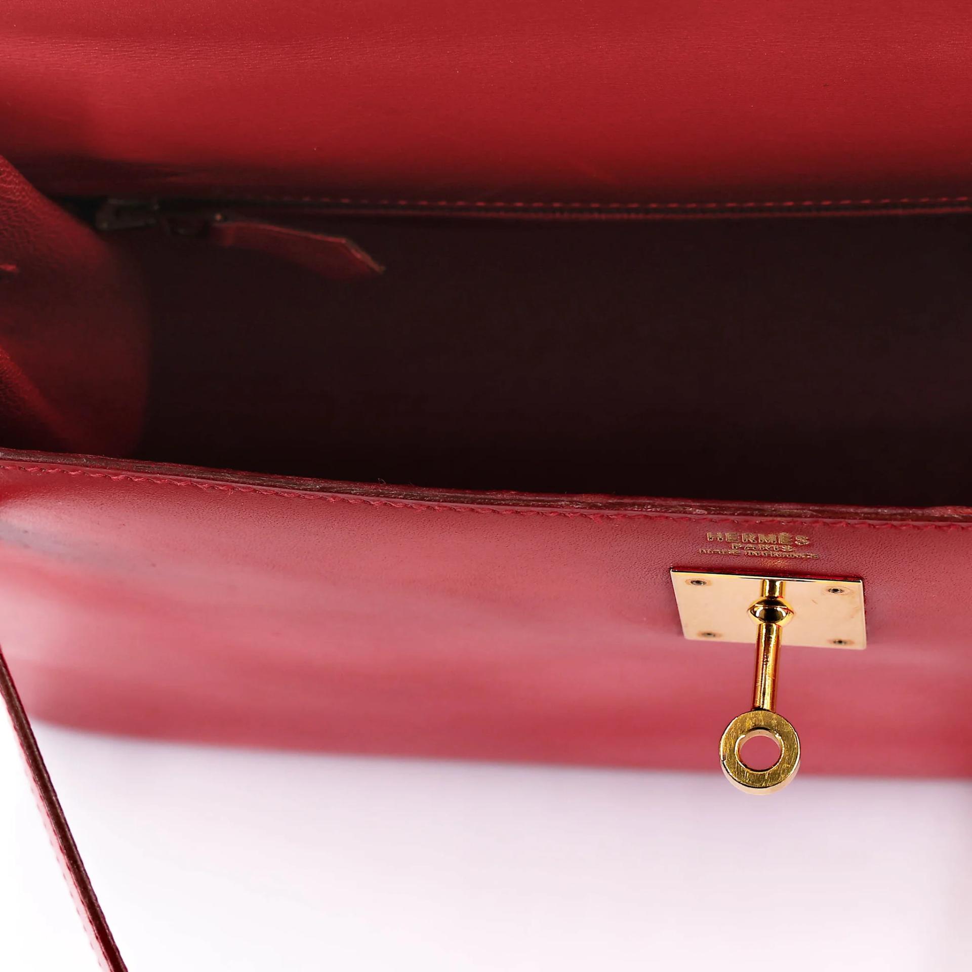 Good ( Rank AB) HERMÈS Kelly 32 Sellier Rouge Vif (53) Box-calf Gold hardware Circle X (1994) - 31