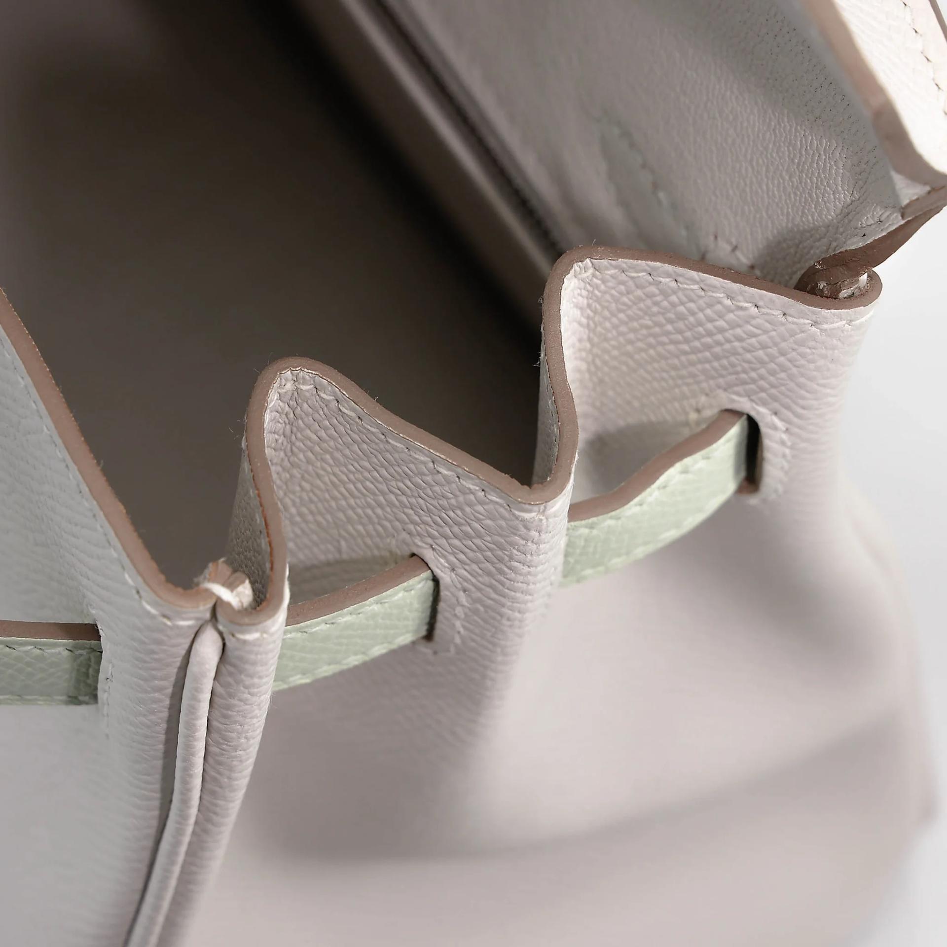 Unused ( Rank NS ) HERMÈS Birkin 25 Gris Pale (M4) Vert Fizz (0S) Graphite (88) Epsom Palladium hardware B (2023) - 15