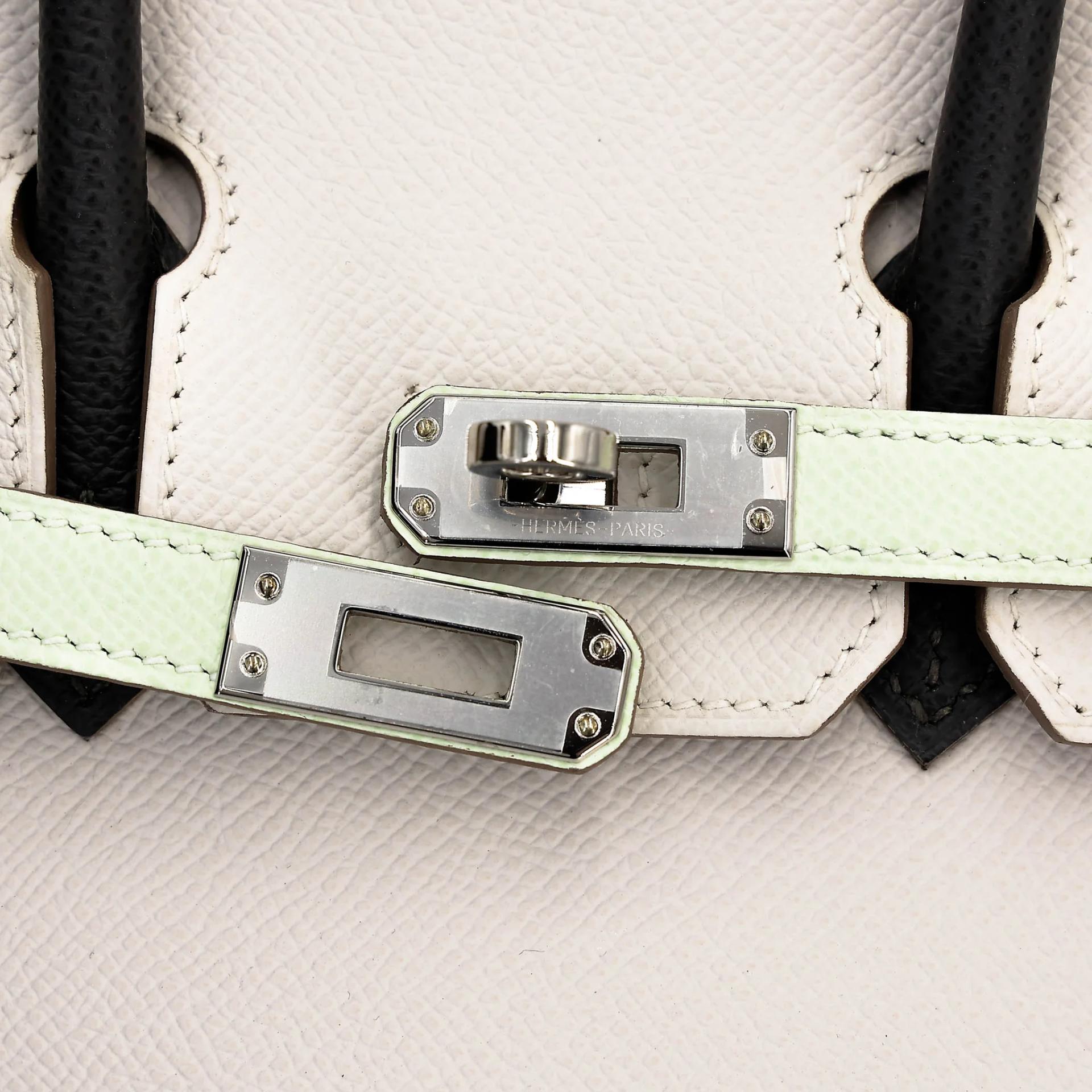 Unused ( Rank NS ) HERMÈS Birkin 25 Gris Pale (M4) Vert Fizz (0S) Graphite (88) Epsom Palladium hardware B (2023) - 8