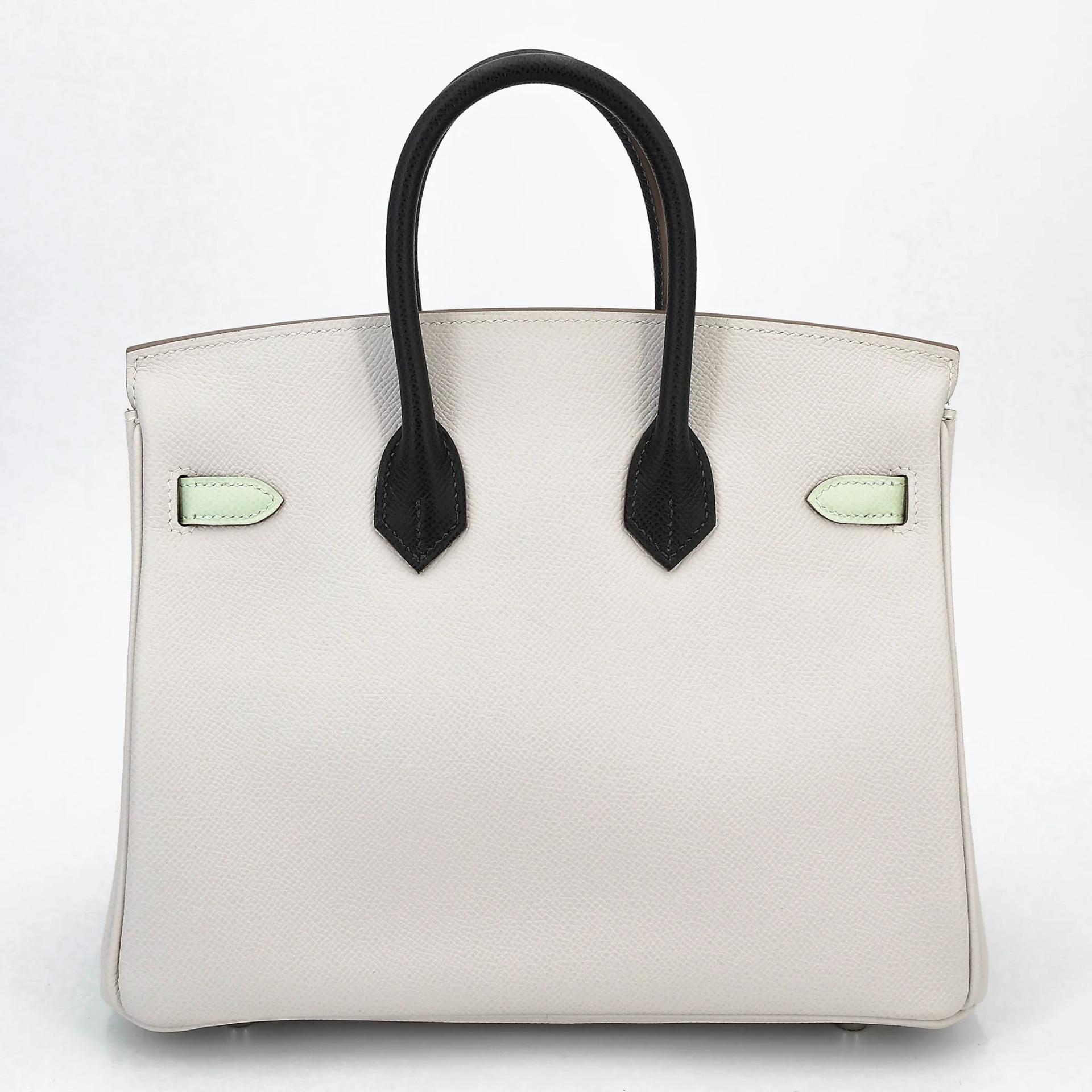 Unused ( Rank NS ) HERMÈS Birkin 25 Gris Pale (M4) Vert Fizz (0S) Graphite (88) Epsom Palladium hardware B (2023) - 2