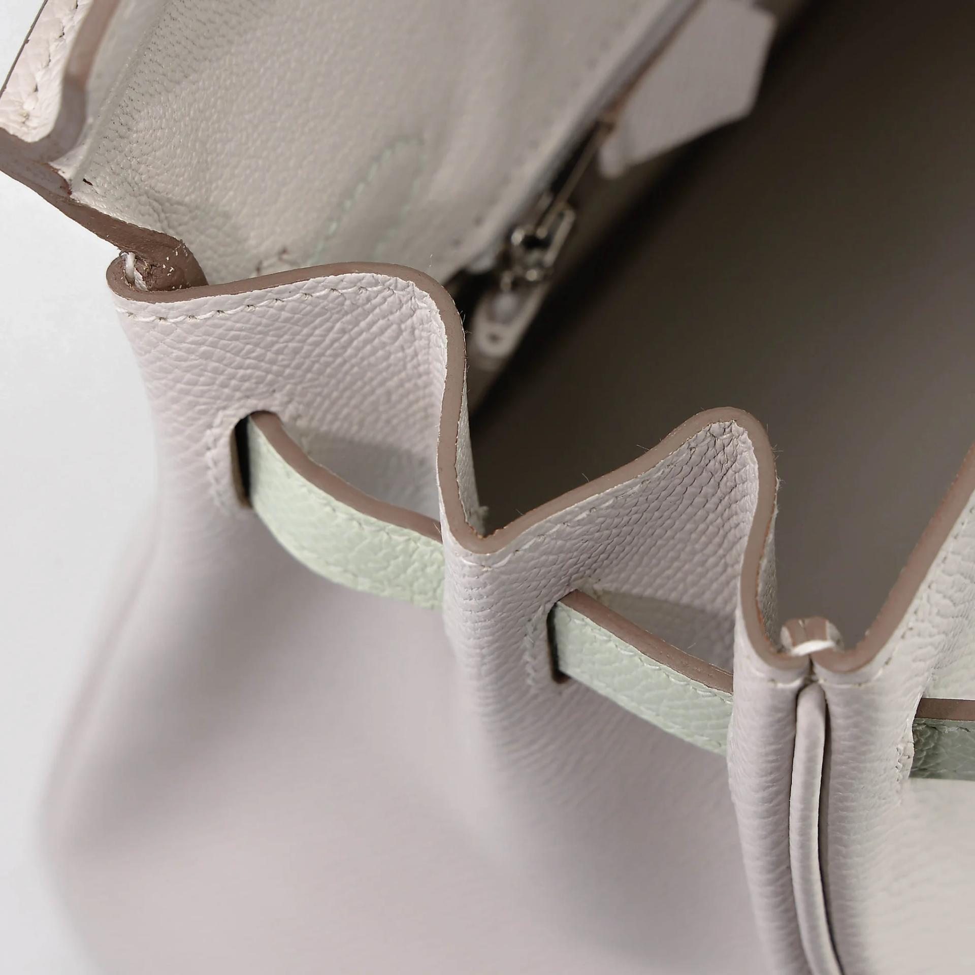Unused ( Rank NS ) HERMÈS Birkin 25 Gris Pale (M4) Vert Fizz (0S) Graphite (88) Epsom Palladium hardware B (2023) - 16