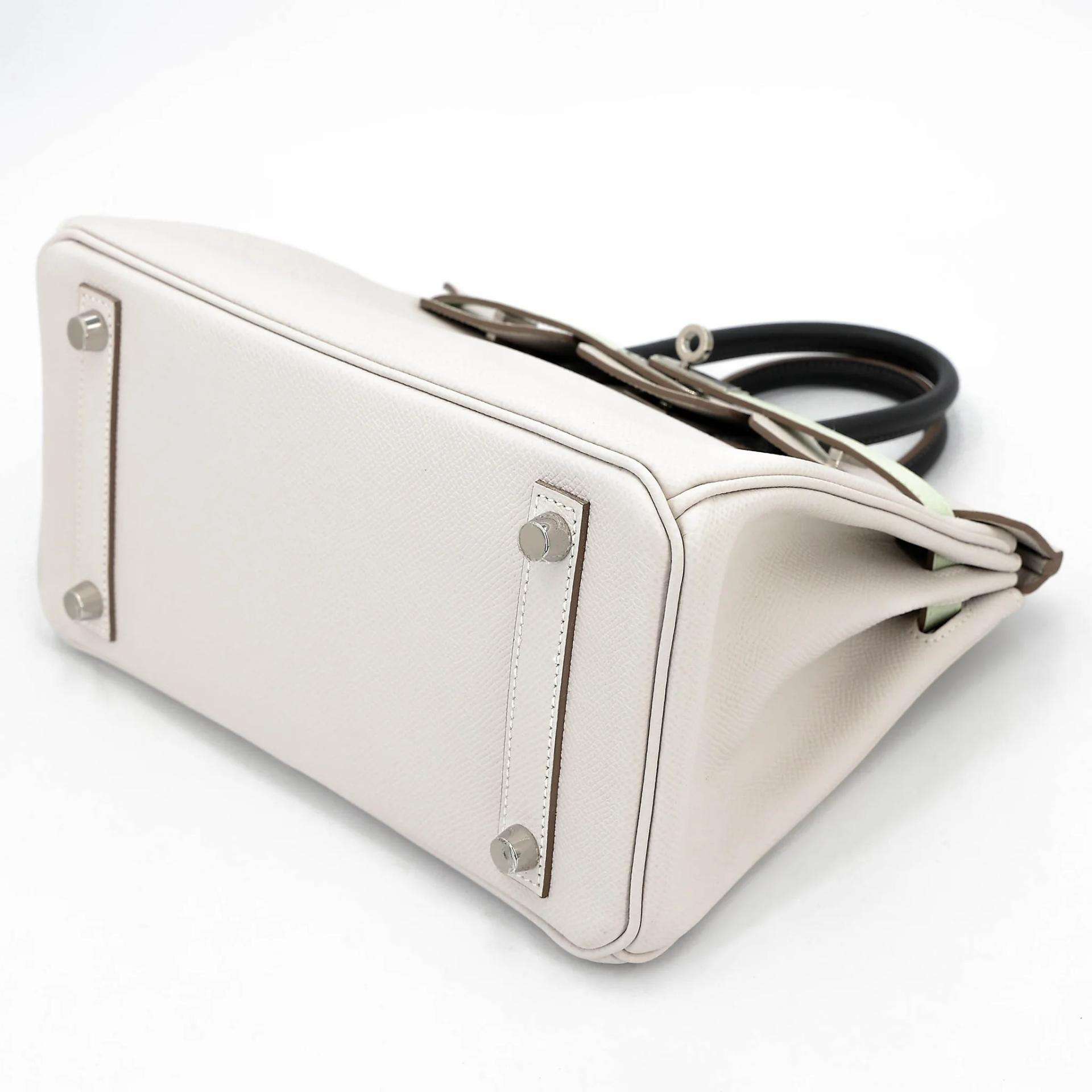 Unused ( Rank NS ) HERMÈS Birkin 25 Gris Pale (M4) Vert Fizz (0S) Graphite (88) Epsom Palladium hardware B (2023) - 4