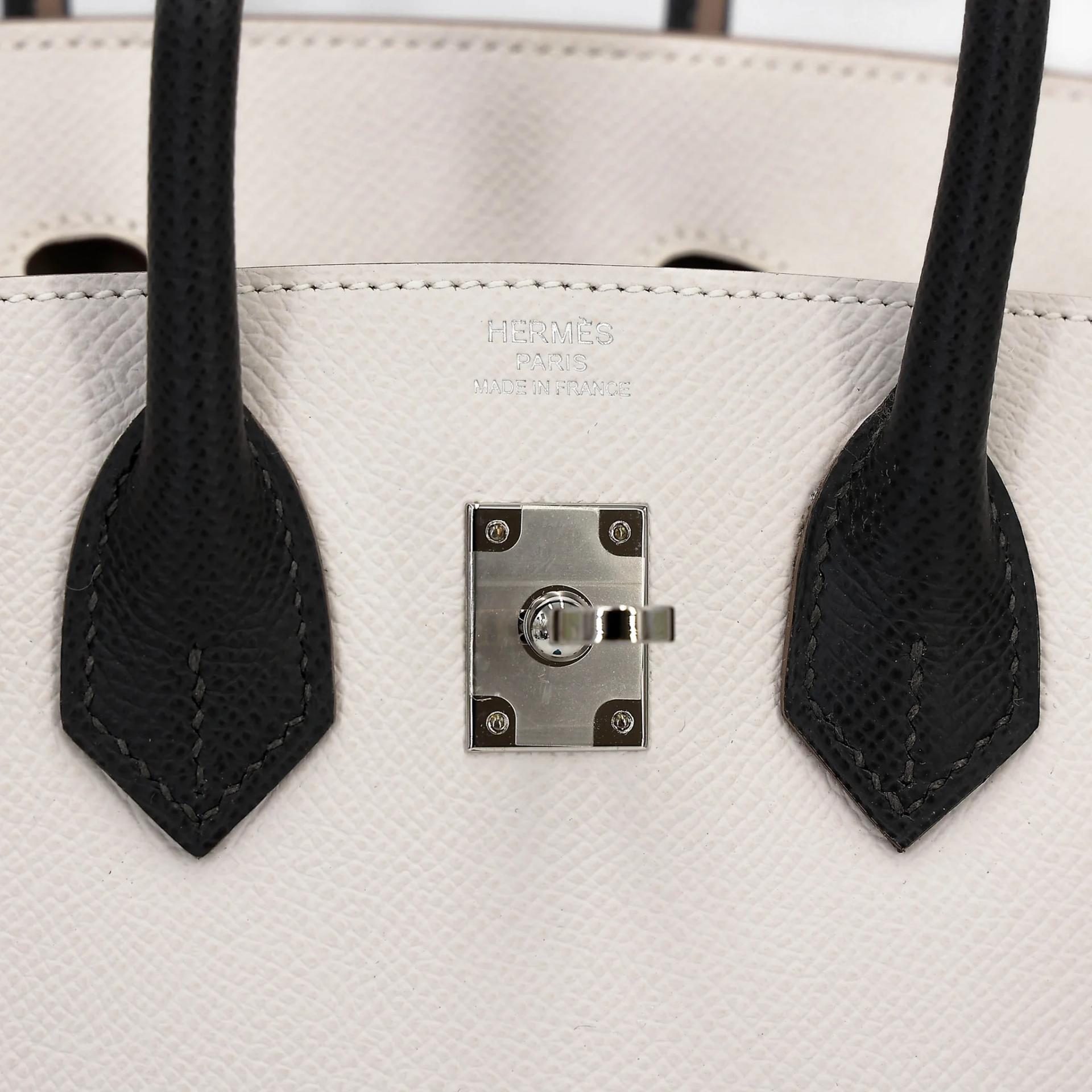 Unused ( Rank NS ) HERMÈS Birkin 25 Gris Pale (M4) Vert Fizz (0S) Graphite (88) Epsom Palladium hardware B (2023) - 11