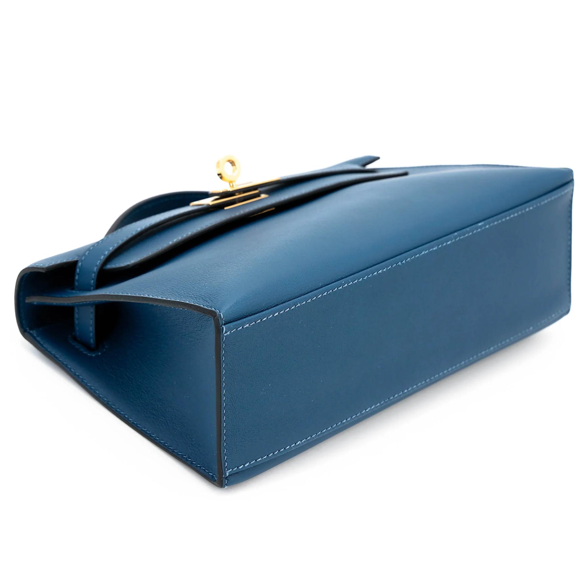 Excellent ( Rank SA ) HERMÈS Kelly Pochette Deep Blue (S4) Swift Gold hardware Y (2020) - 5