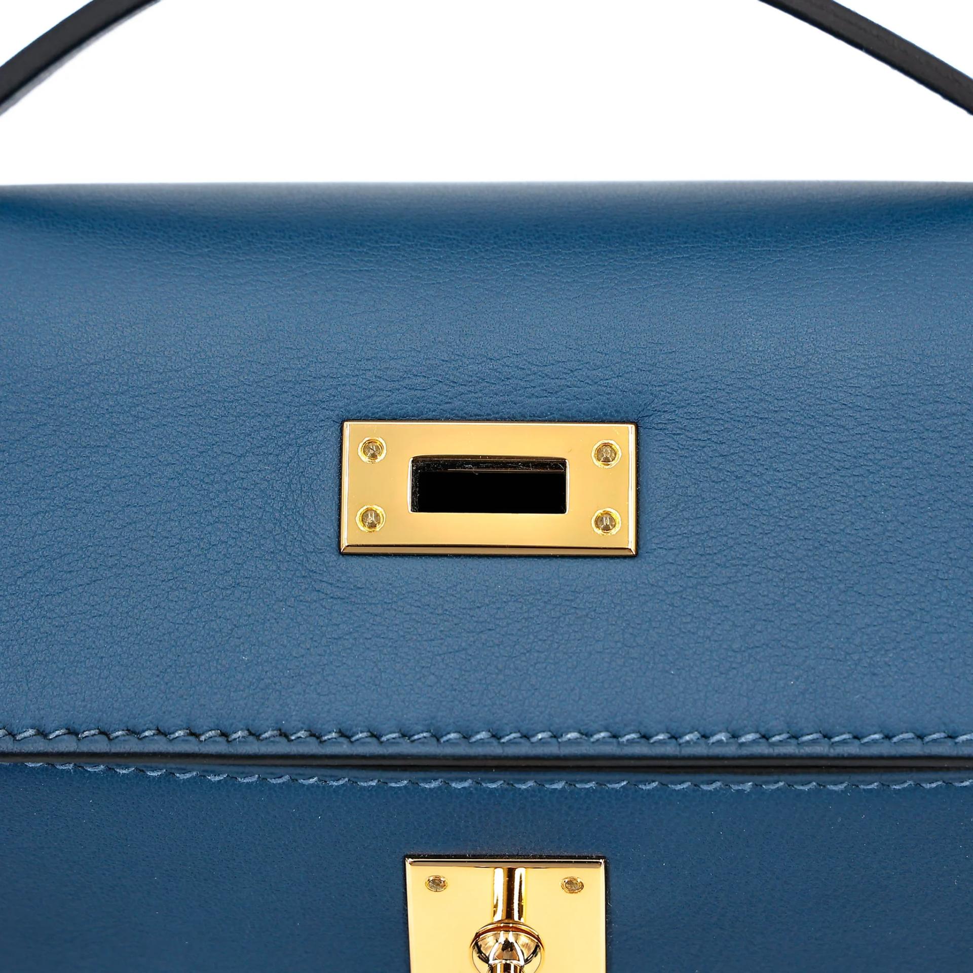 Excellent ( Rank SA ) HERMÈS Kelly Pochette Deep Blue (S4) Swift Gold hardware Y (2020) - 12