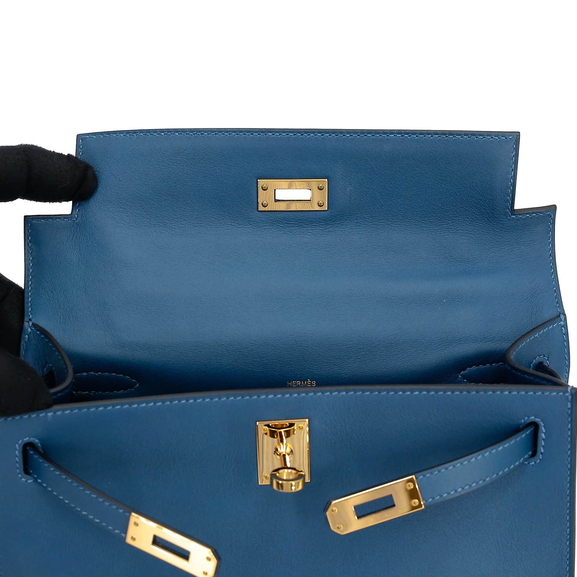 Excellent ( Rank SA ) HERMÈS Kelly Pochette Deep Blue (S4) Swift Gold hardware Y (2020) - 14