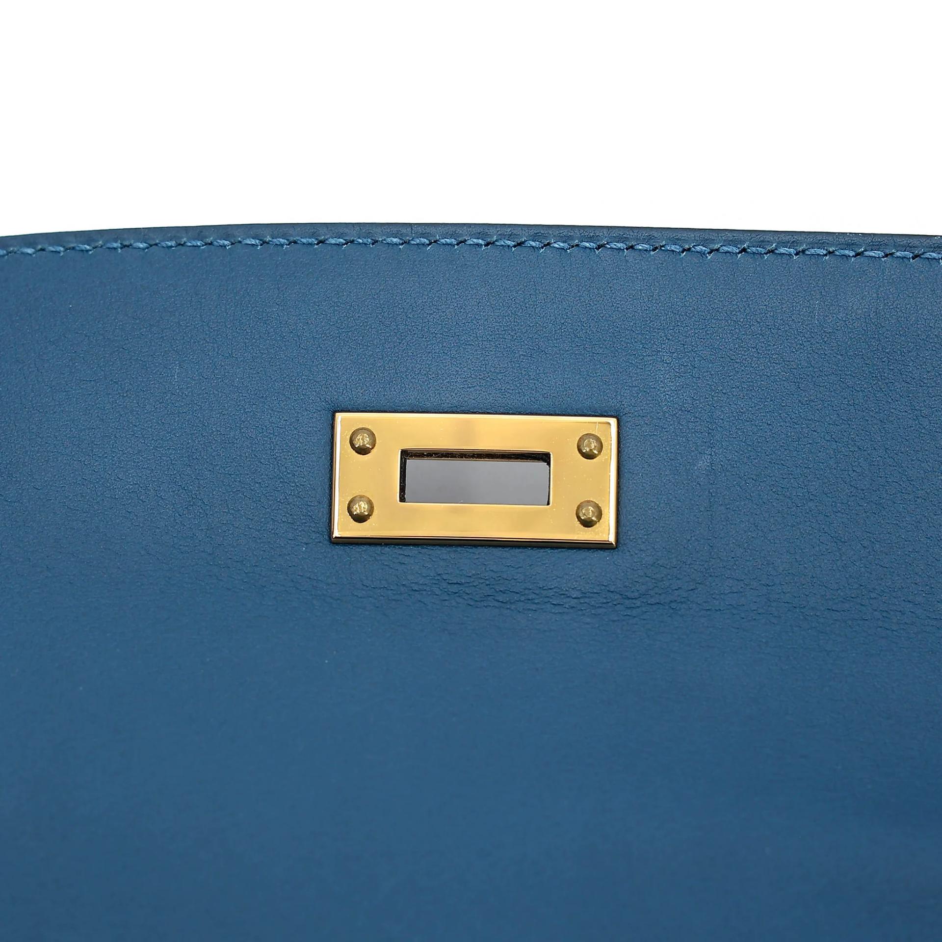 Excellent ( Rank SA ) HERMÈS Kelly Pochette Deep Blue (S4) Swift Gold hardware Y (2020) - 13