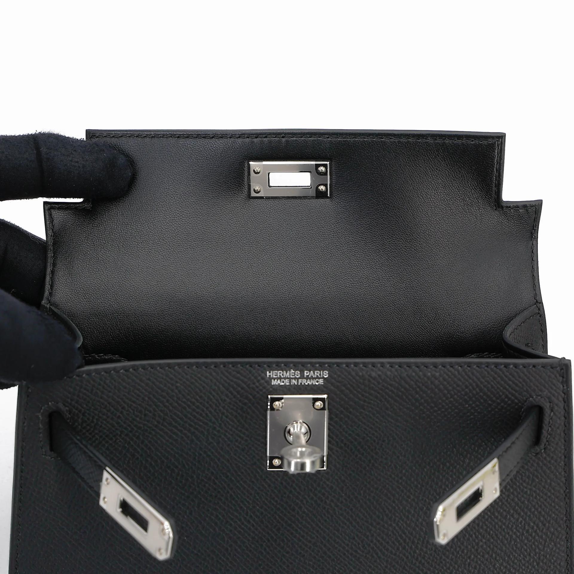 Brand New ( Rank N ) HERMÈS Mini Kelly II Noir (89) Epsom Palladium hardware G (2026) - 12