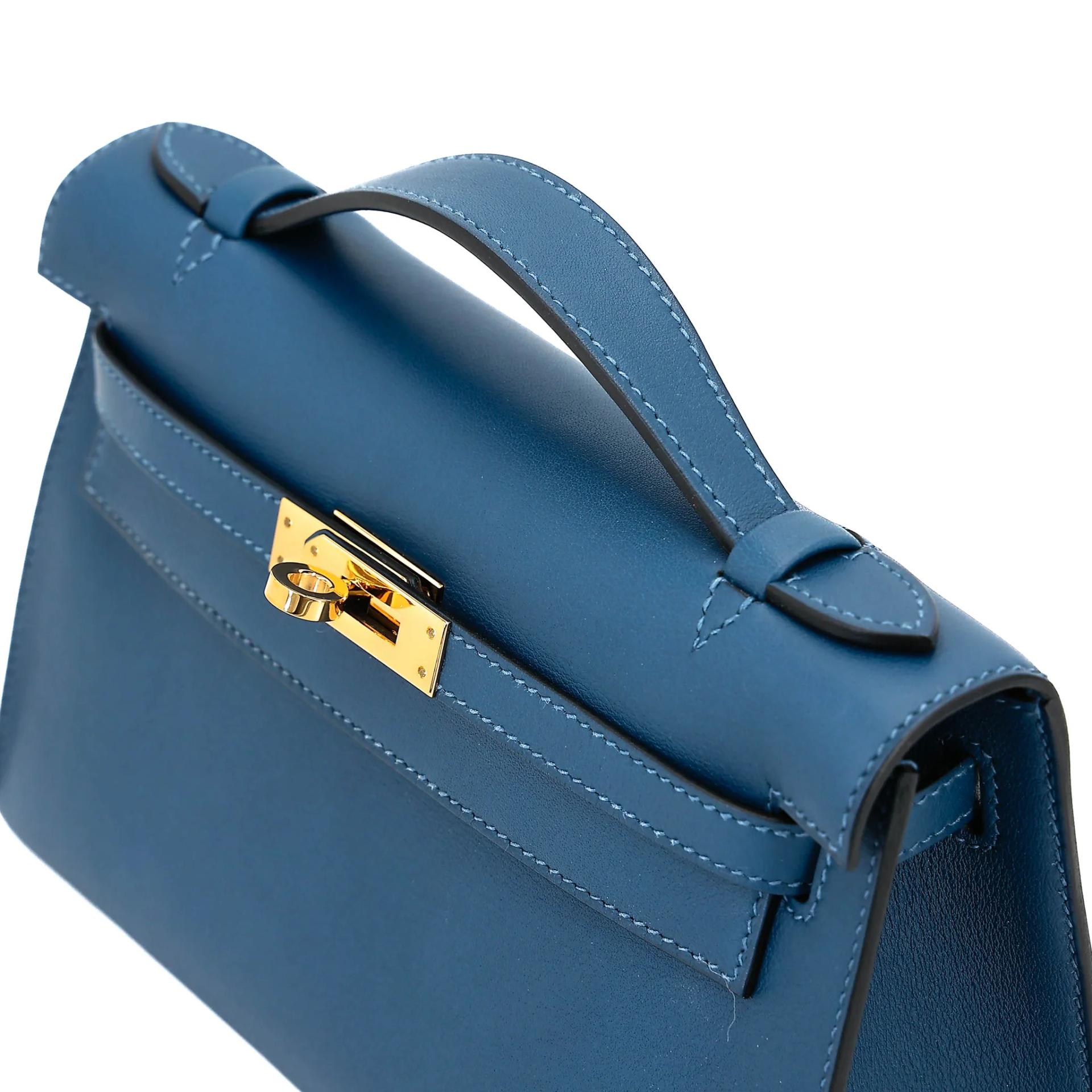 Excellent ( Rank SA ) HERMÈS Kelly Pochette Deep Blue (S4) Swift Gold hardware Y (2020) - 3