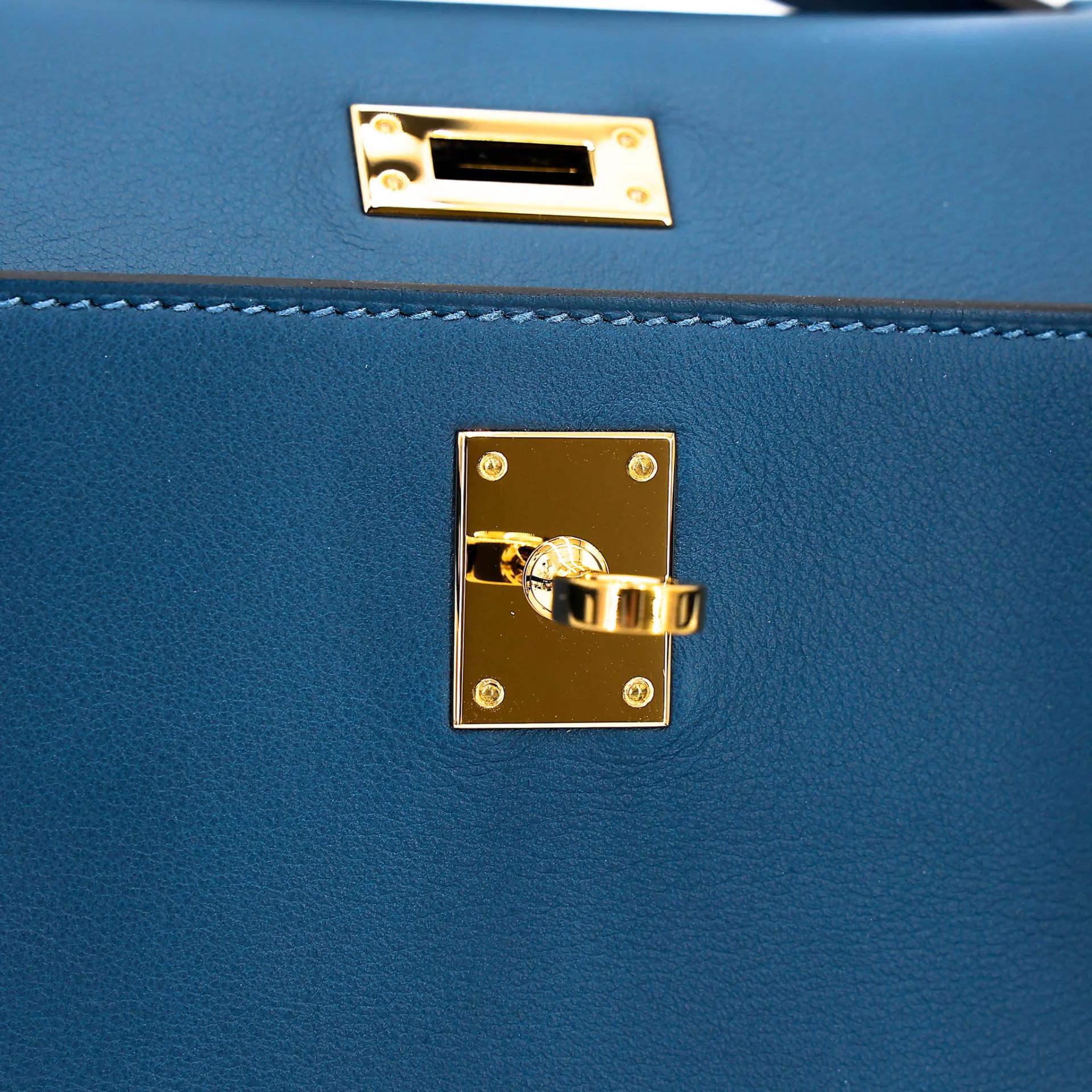 Excellent ( Rank SA ) HERMÈS Kelly Pochette Deep Blue (S4) Swift Gold hardware Y (2020) - 15