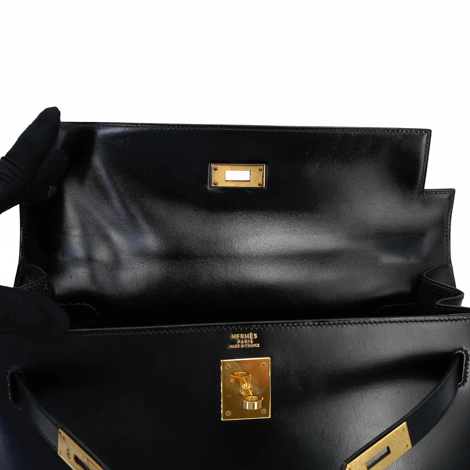 Very Good ( Rank A) HERMÈS Kelly 32 Sellier Noir (89) Box-calf Gold hardware Circle X (1994) - 29