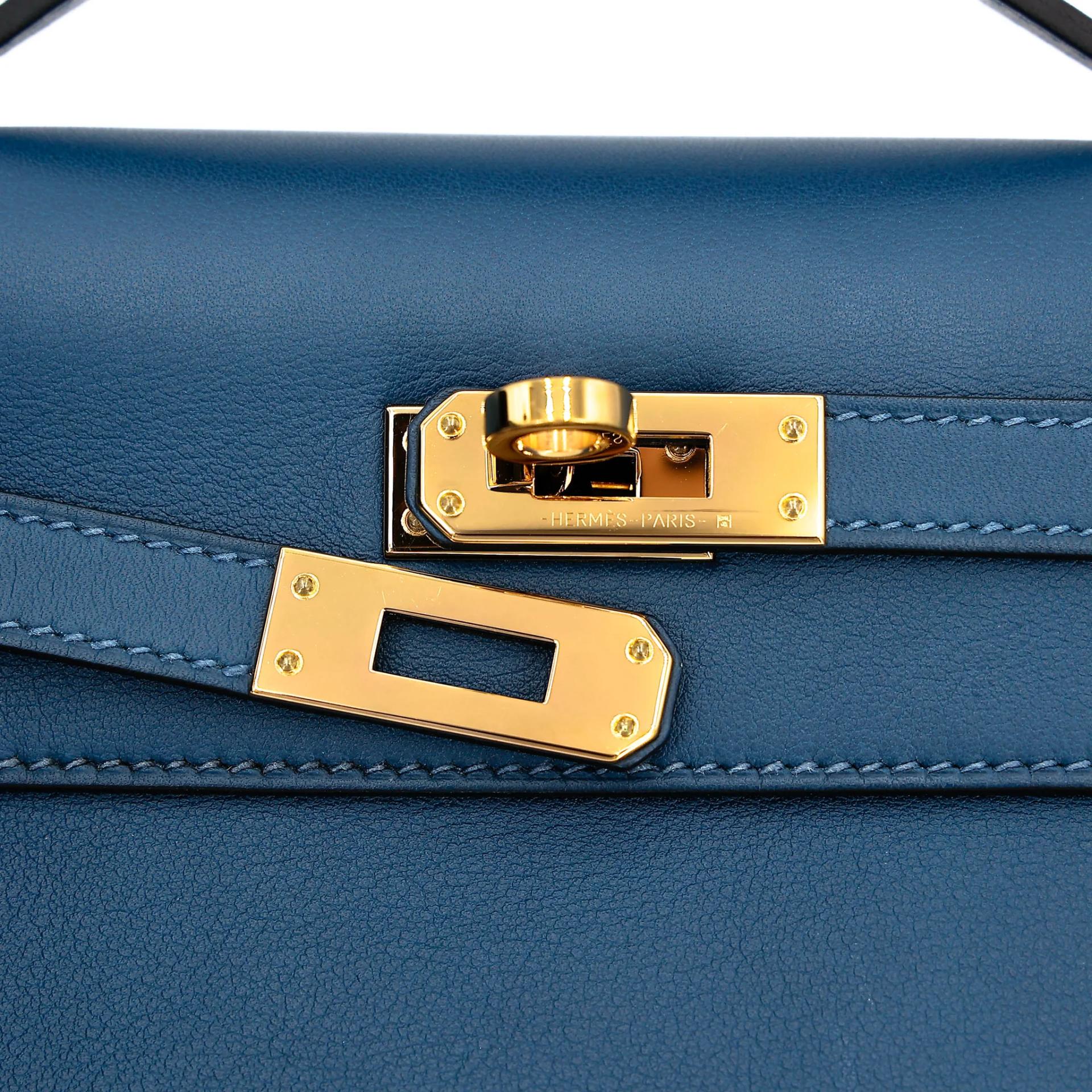 Excellent ( Rank SA ) HERMÈS Kelly Pochette Deep Blue (S4) Swift Gold hardware Y (2020) - 9