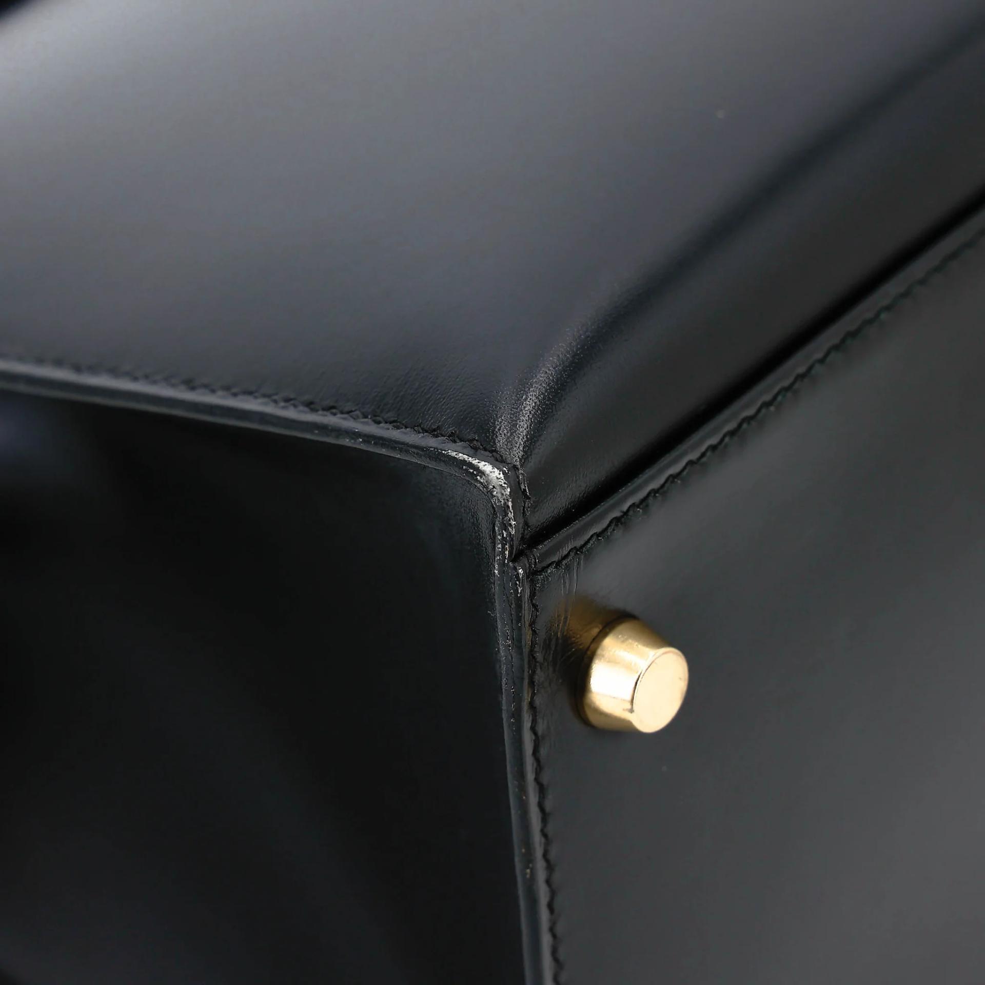 Very Good ( Rank A) HERMÈS Kelly 32 Sellier Noir (89) Box-calf Gold hardware Circle X (1994) - 15