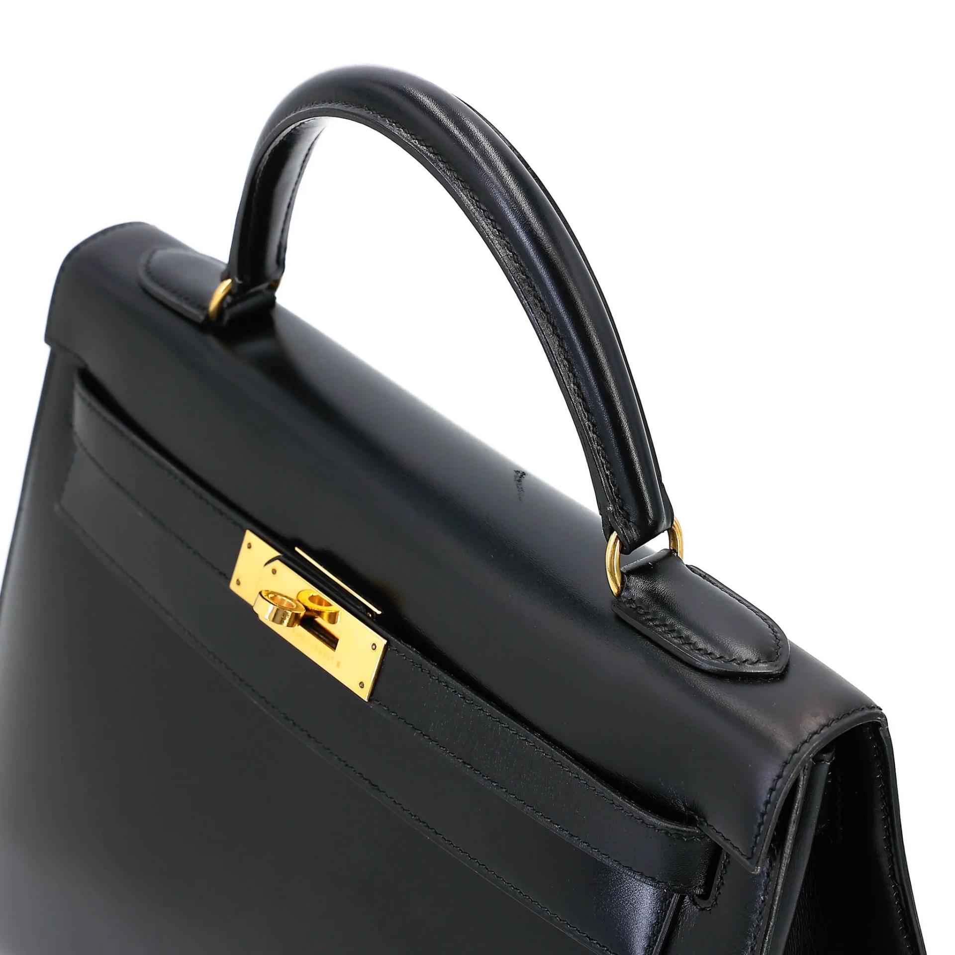 Very Good ( Rank A) HERMÈS Kelly 32 Sellier Noir (89) Box-calf Gold hardware Circle X (1994) - 3