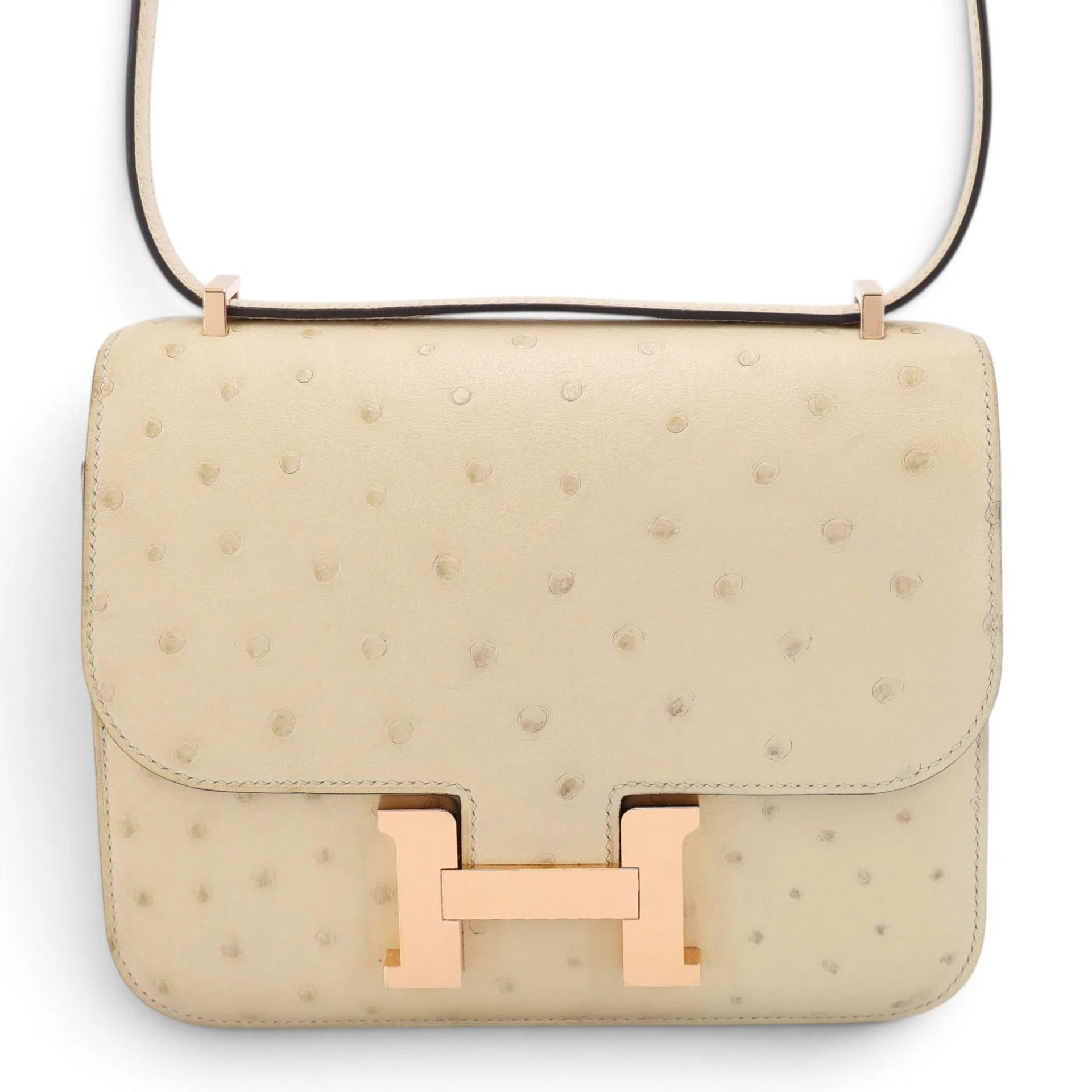 Very Good ( Rank A) HERMÈS Constance Mini Parchemin (3C) Ostrich Rose Gold hardware Y (2020) - 1