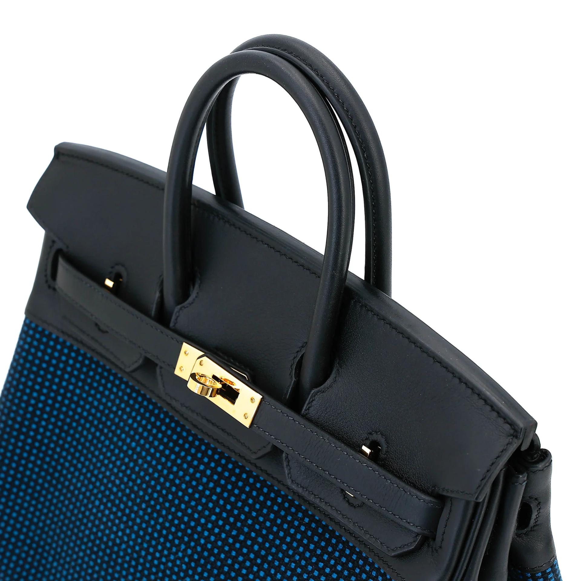 Excellent ( Rank SA ) HERMÈS Birkin 25 Noir (89) Toile Quadrille canvas Swift Gold hardware W (2024) - 3