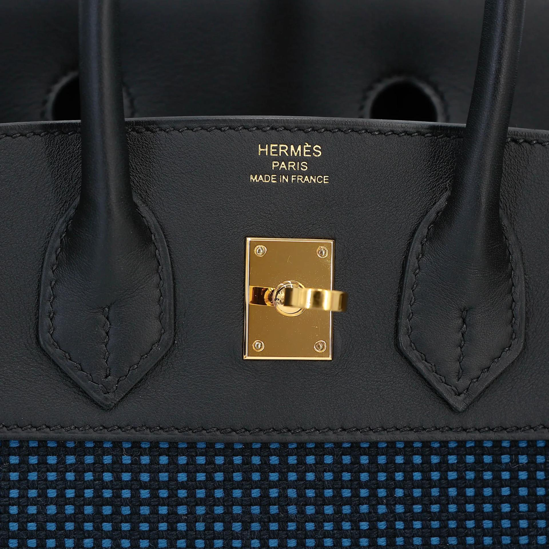 Excellent ( Rank SA ) HERMÈS Birkin 25 Noir (89) Toile Quadrille canvas Swift Gold hardware W (2024) - 15