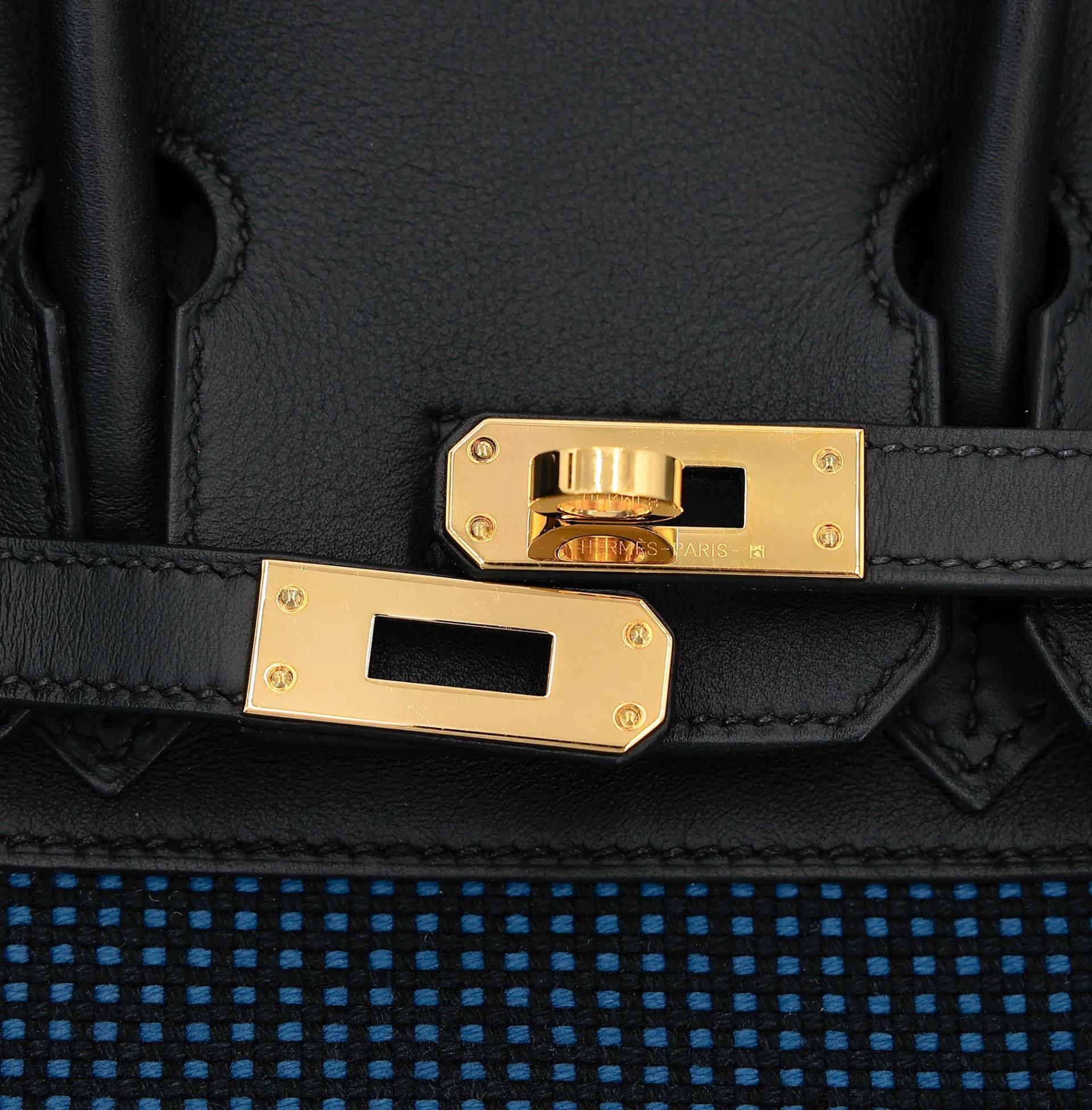 Excellent ( Rank SA ) HERMÈS Birkin 25 Noir (89) Toile Quadrille canvas Swift Gold hardware W (2024) - 12