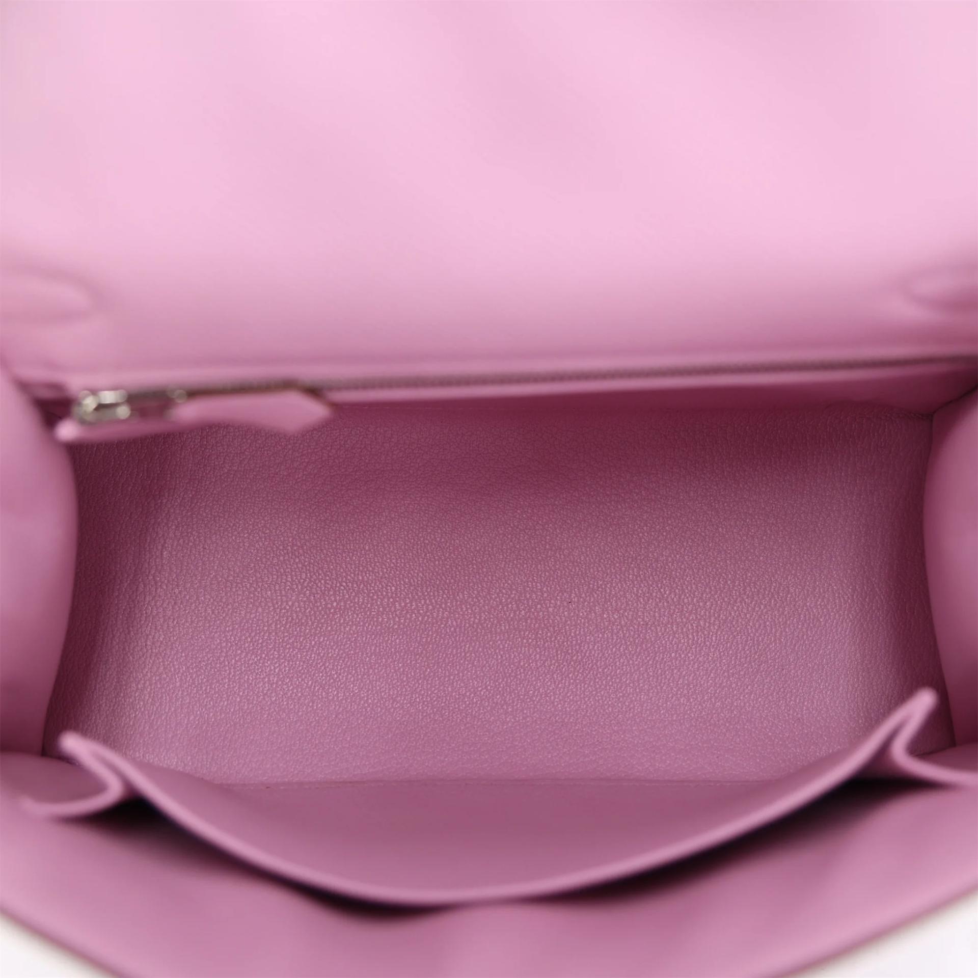 Brand New ( Rank N ) HERMÈS Kelly 25 Sellier Mauve Sylvestre (X9) Epsom Palladium hardware G (2026) - 11