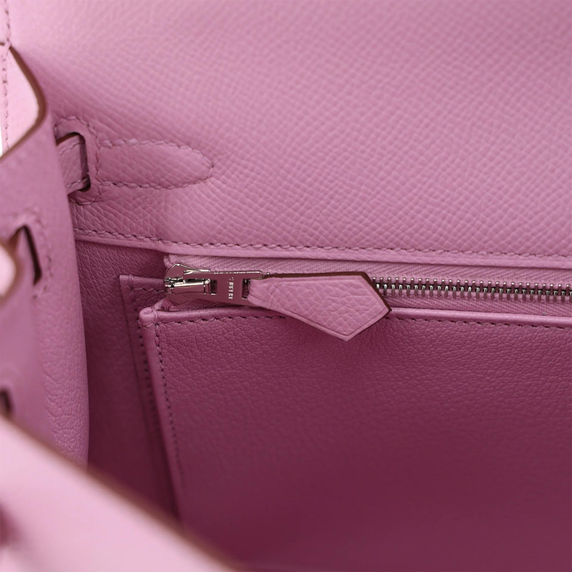 Brand New ( Rank N ) HERMÈS Kelly 25 Sellier Mauve Sylvestre (X9) Epsom Palladium hardware G (2026) - 14