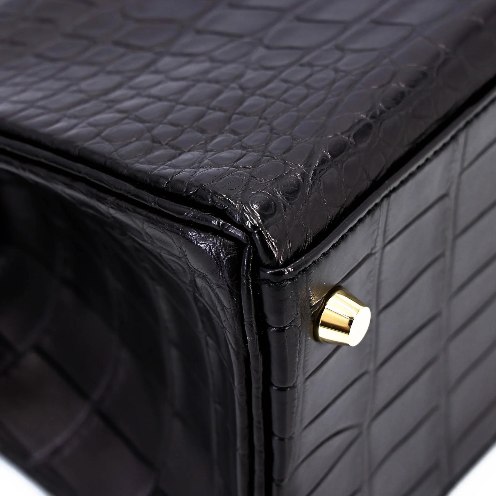 Very Good ( Rank A) HERMÈS Kelly 28 Noir (89) Matte Alligator Gold hardware D (2019) - 11