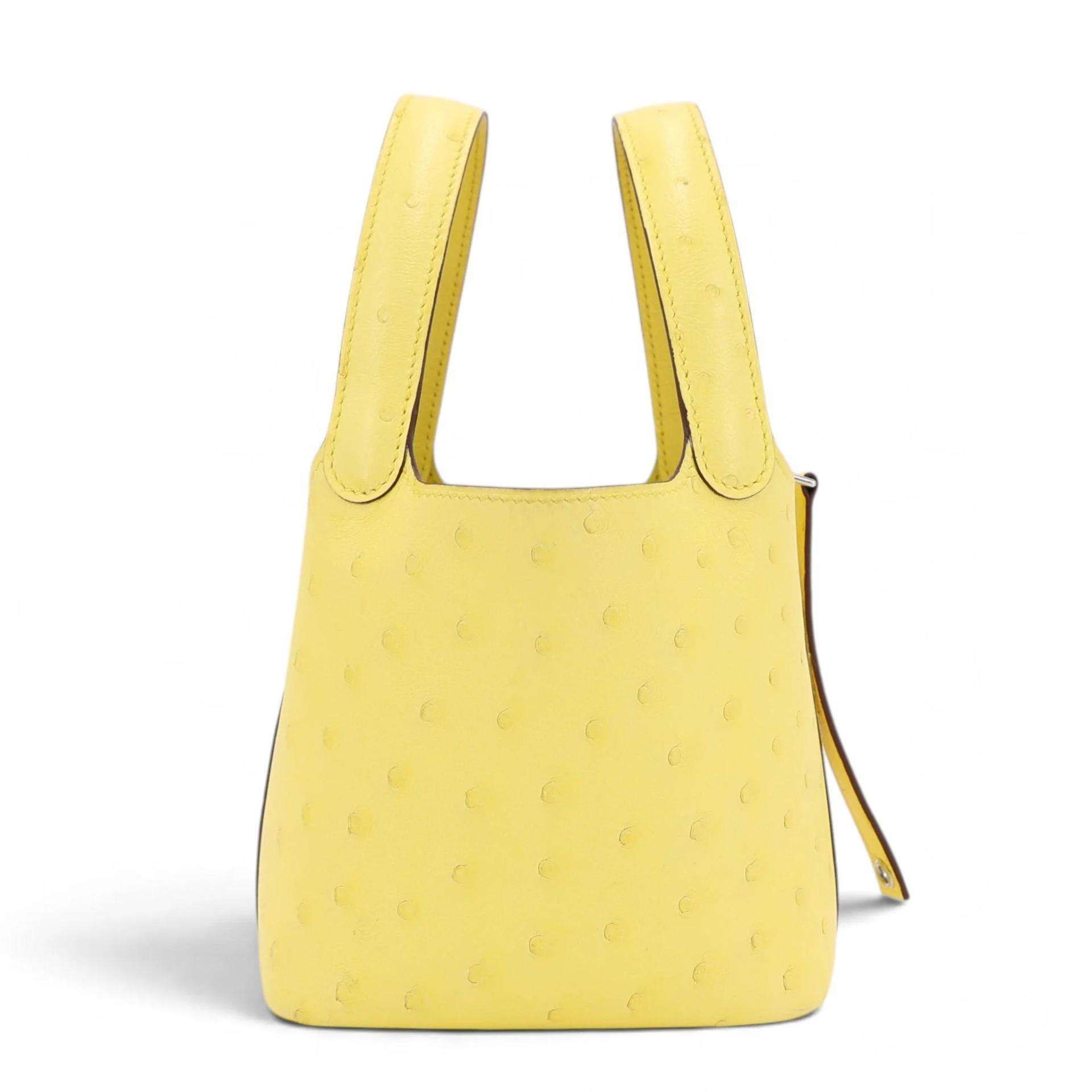 Very Good ( Rank A) HERMÈS Picotin Lock Micro 14 Jaune Citron (9N) Ostrich Palladium hardware W (2024) - 3