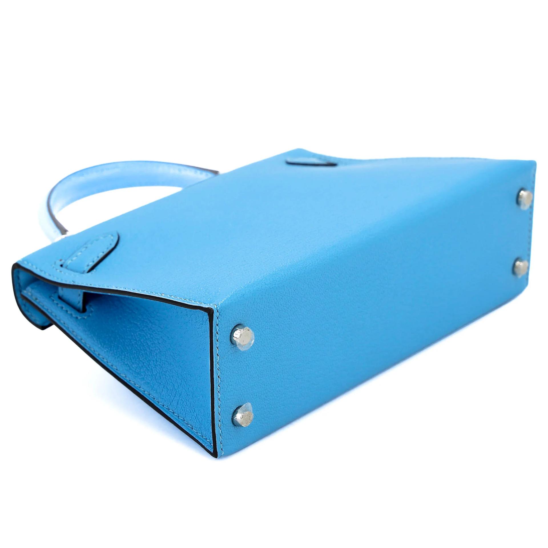 Excellent ( Rank SA ) HERMÈS Mini Kelly II Celeste (7N) Chevre Palladium hardware C (2018) - 7