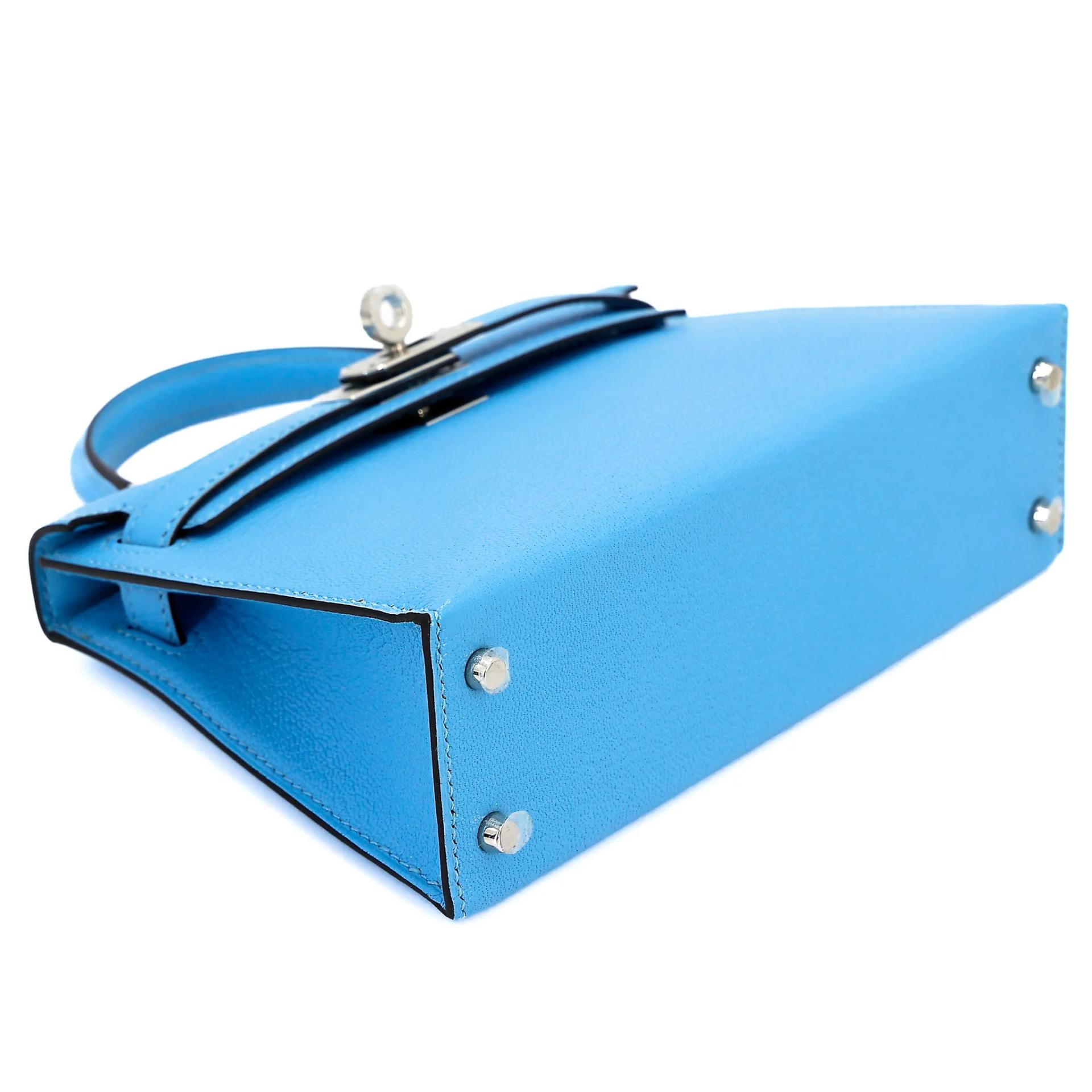 Excellent ( Rank SA ) HERMÈS Mini Kelly II Celeste (7N) Chevre Palladium hardware C (2018) - 5