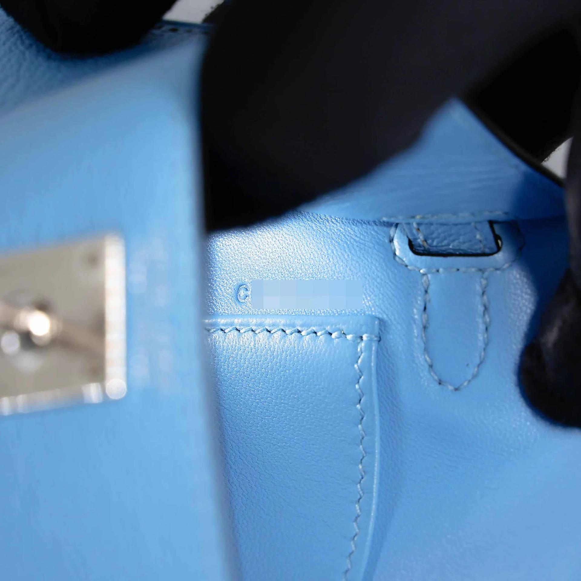 Excellent ( Rank SA ) HERMÈS Mini Kelly II Celeste (7N) Chevre Palladium hardware C (2018) - 22