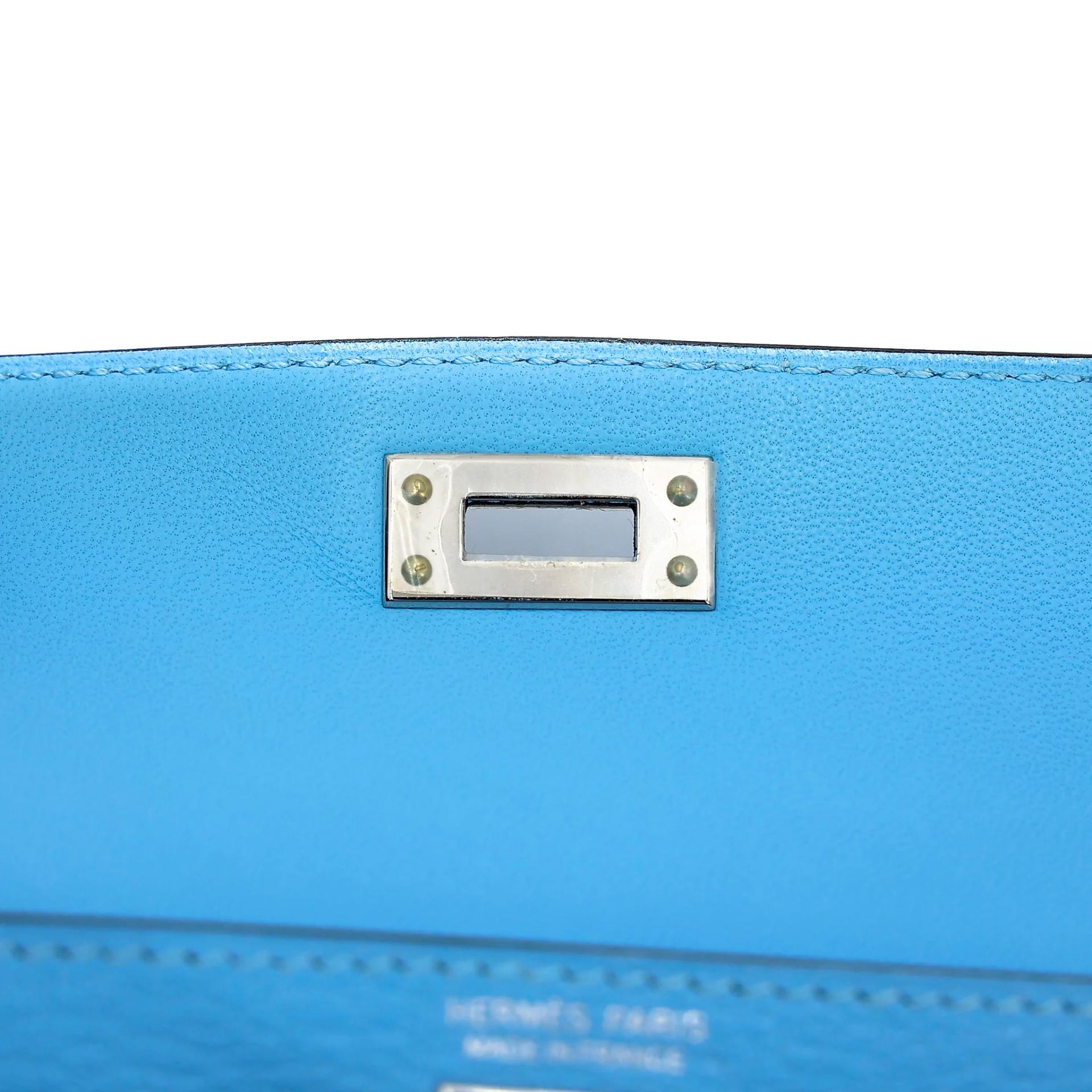 Excellent ( Rank SA ) HERMÈS Mini Kelly II Celeste (7N) Chevre Palladium hardware C (2018) - 16