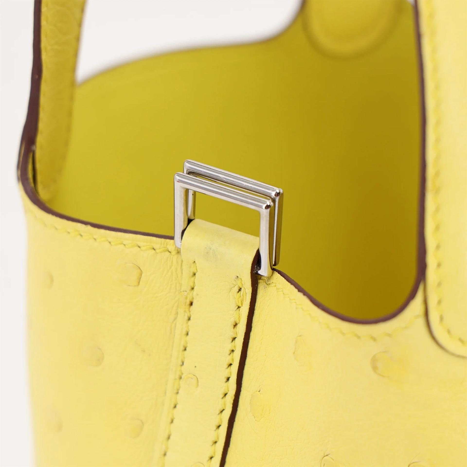 Very Good ( Rank A) HERMÈS Picotin Lock Micro 14 Jaune Citron (9N) Ostrich Palladium hardware W (2024) - 11