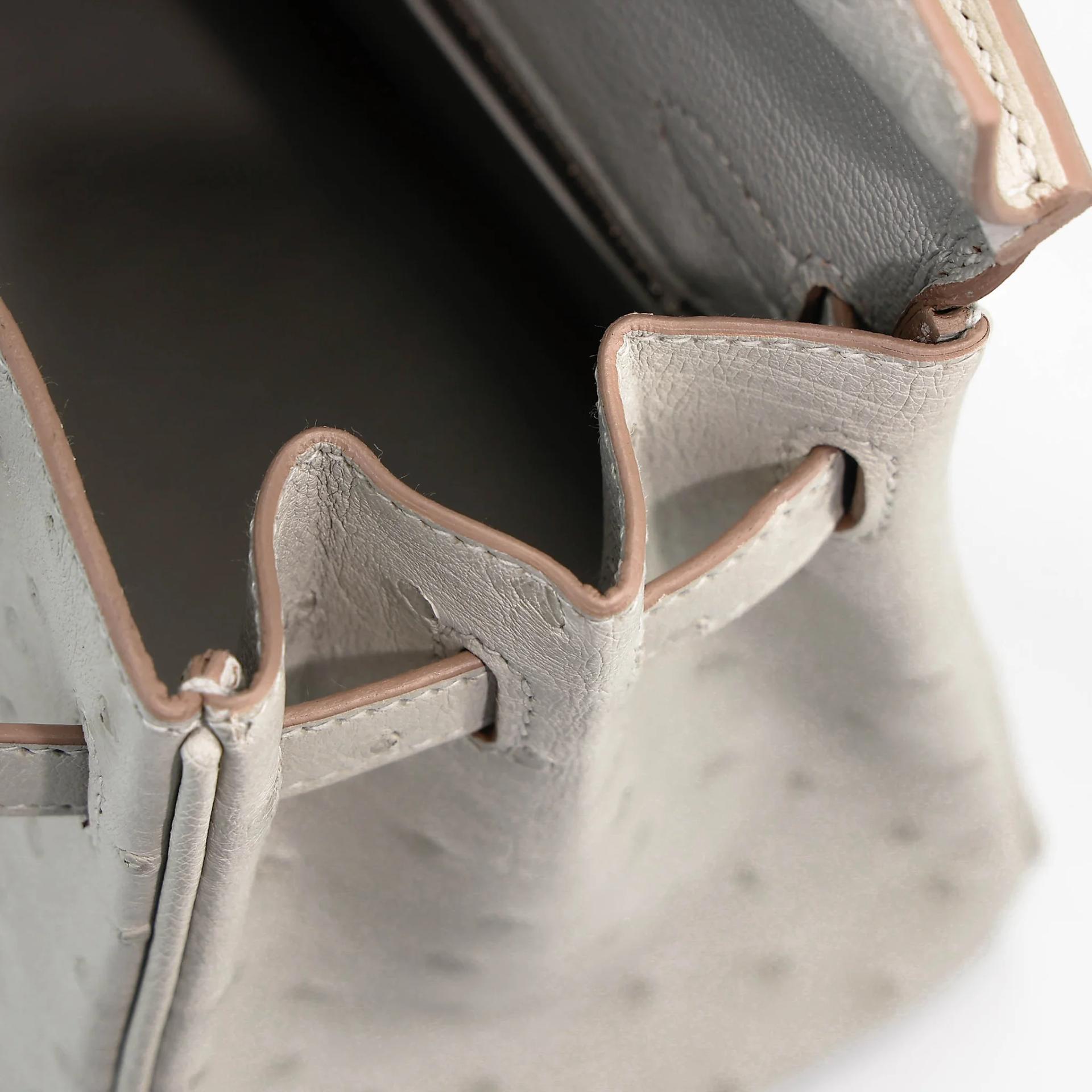 Unused ( Rank NS ) HERMÈS Birkin 25 Gris Perle (80) Ostrich Palladium hardware Z (2021) - 14
