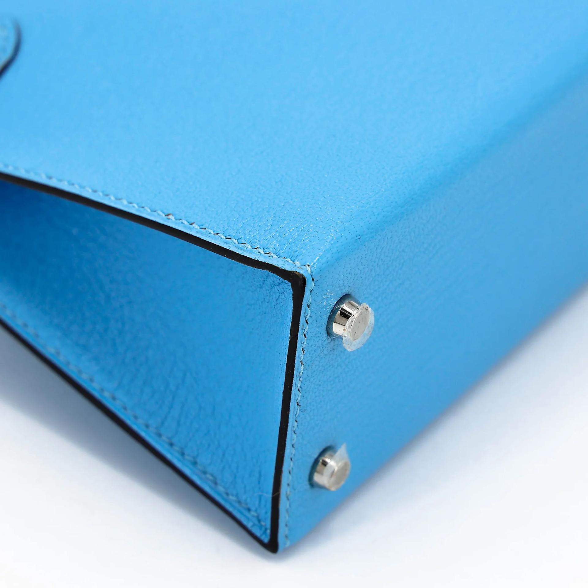 Excellent ( Rank SA ) HERMÈS Mini Kelly II Celeste (7N) Chevre Palladium hardware C (2018) - 11