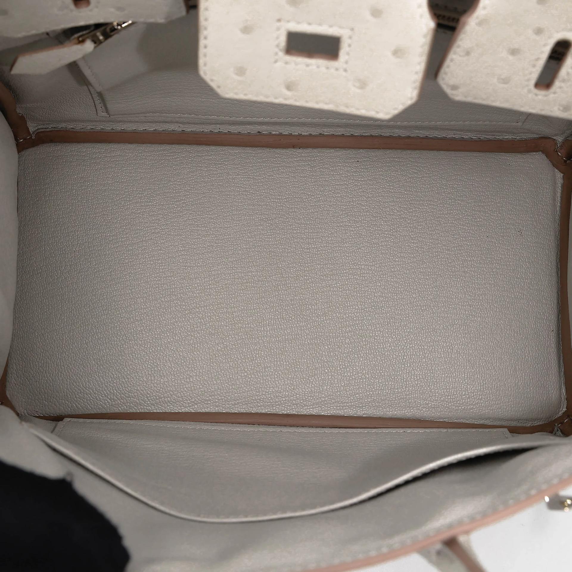 Unused ( Rank NS ) HERMÈS Birkin 25 Gris Perle (80) Ostrich Palladium hardware Z (2021) - 16