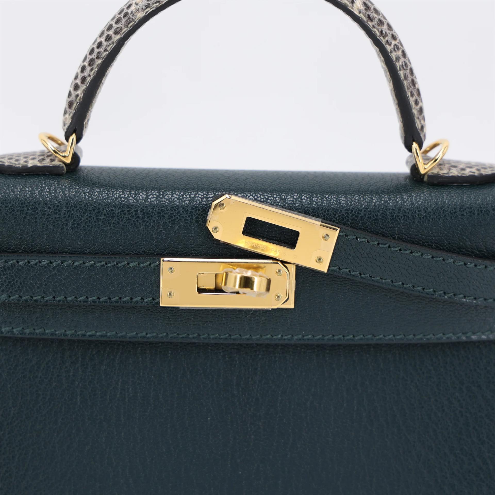 Brand New ( Rank N ) HERMÈS Mini Kelly II touch Vert Cypress (6O) Lizard Chevre Gold hardware K (2025) - 8