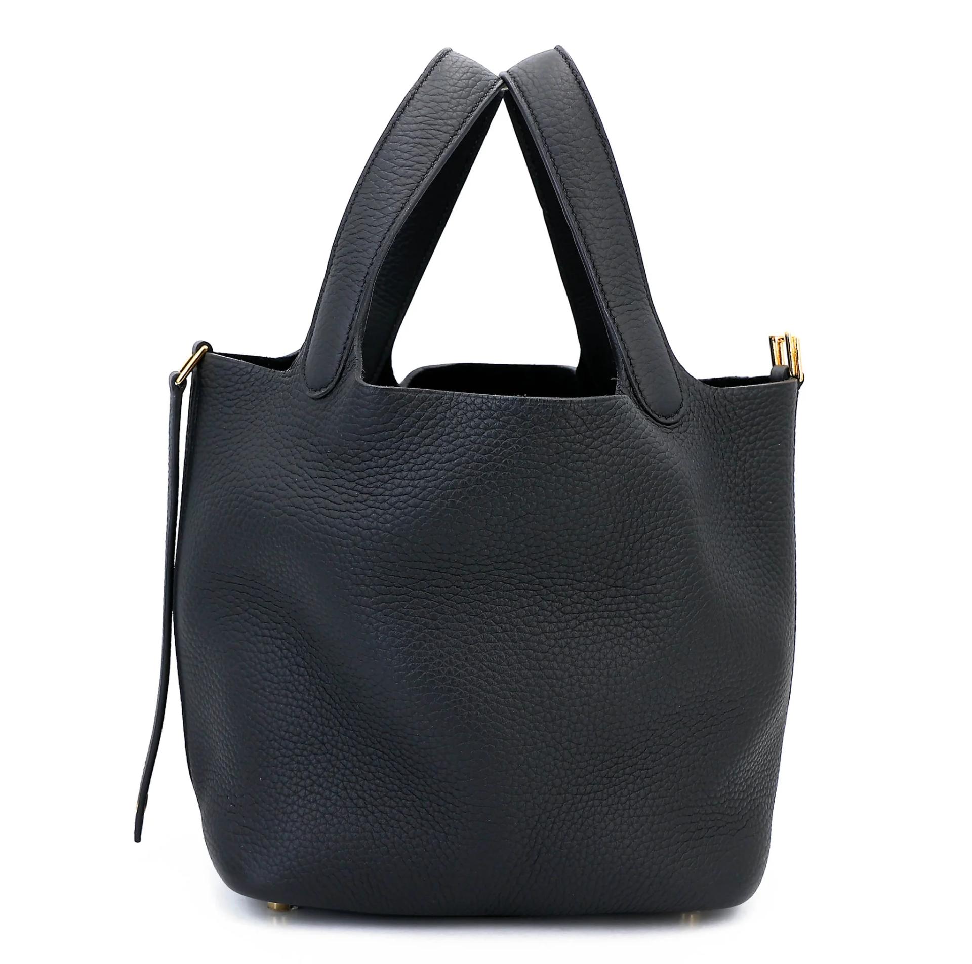 Excellent ( Rank SA ) HERMÈS Picotin Lock PM Noir (89) Clemence Gold hardware B (2023) - 5
