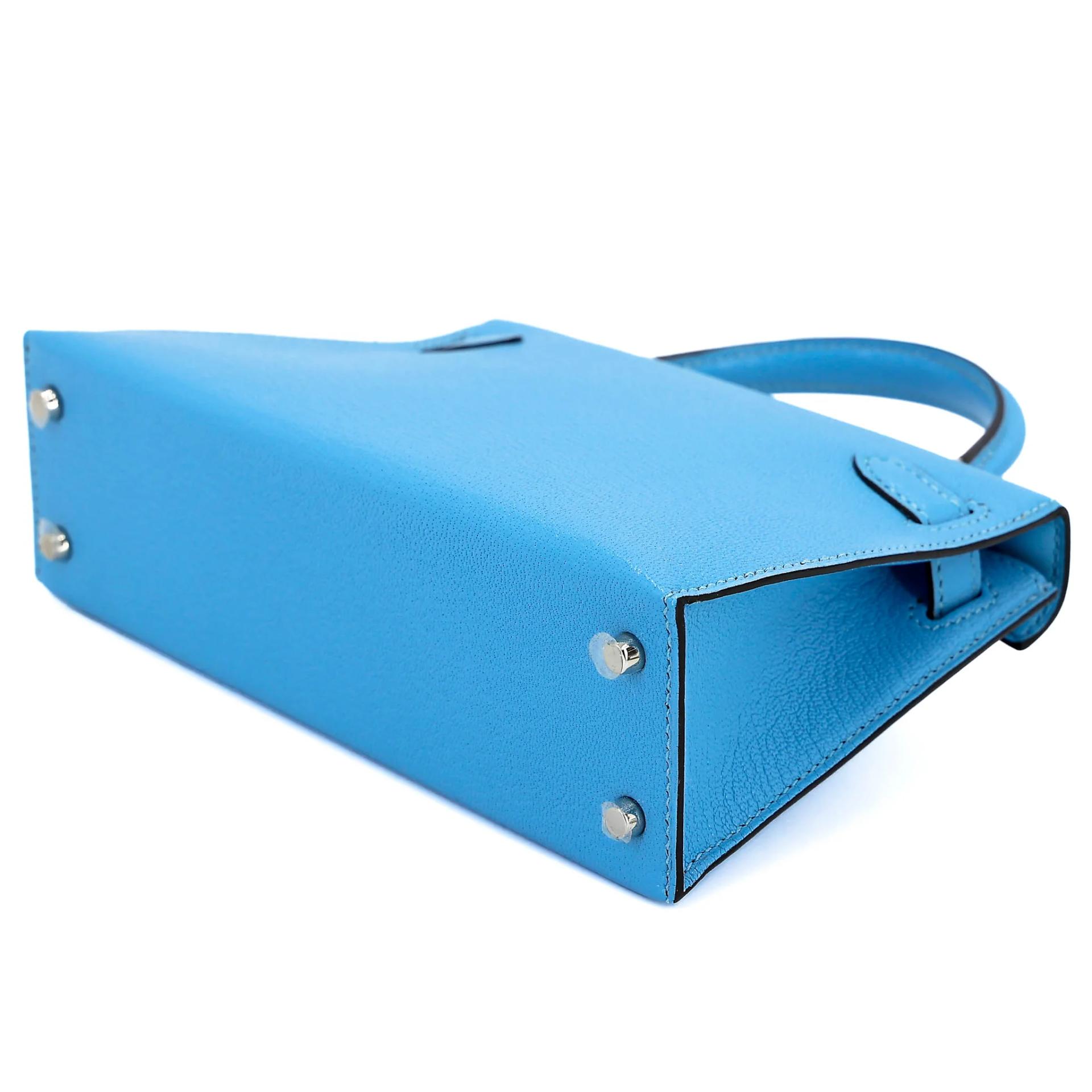 Excellent ( Rank SA ) HERMÈS Mini Kelly II Celeste (7N) Chevre Palladium hardware C (2018) - 6