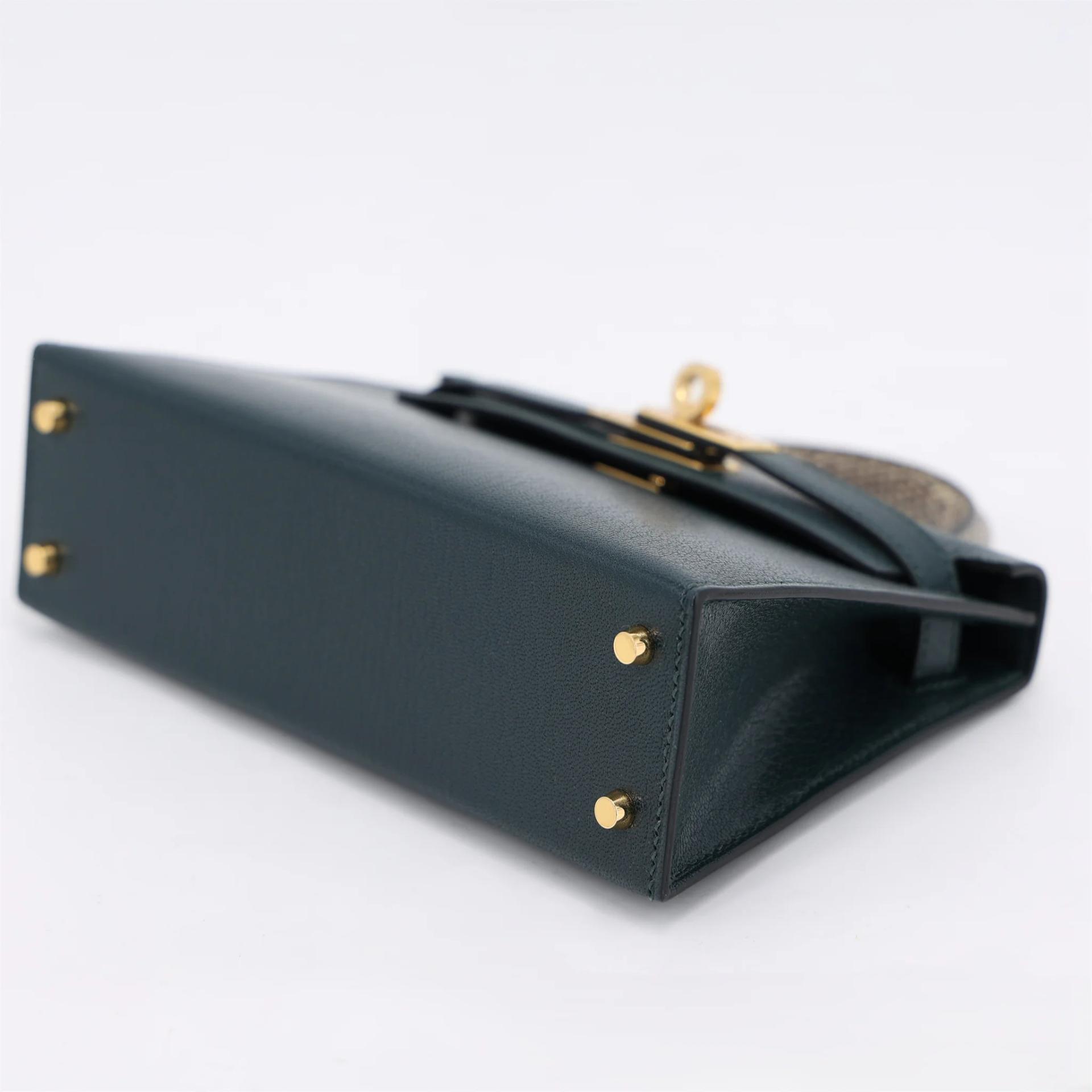 Brand New ( Rank N ) HERMÈS Mini Kelly II touch Vert Cypress (6O) Lizard Chevre Gold hardware K (2025) - 5