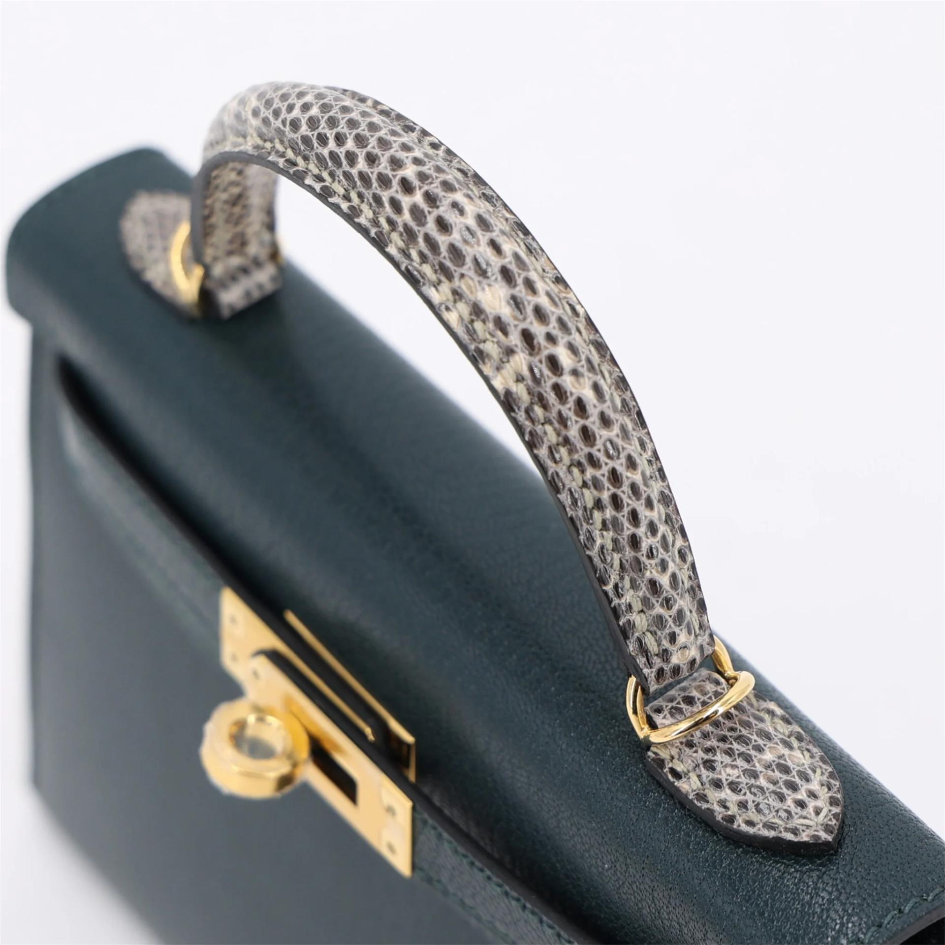 Brand New ( Rank N ) HERMÈS Mini Kelly II touch Vert Cypress (6O) Lizard Chevre Gold hardware K (2025) - 3