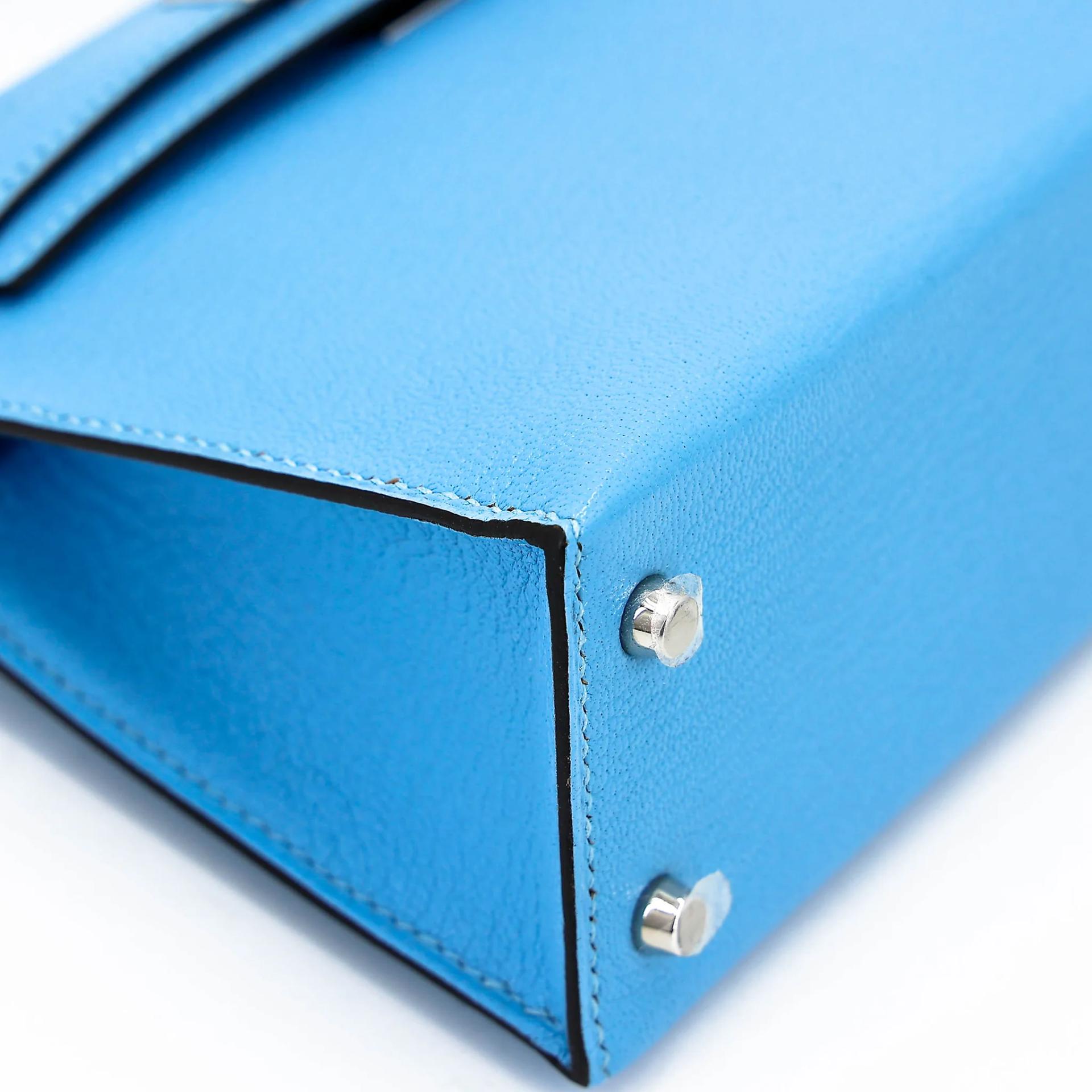 Excellent ( Rank SA ) HERMÈS Mini Kelly II Celeste (7N) Chevre Palladium hardware C (2018) - 9