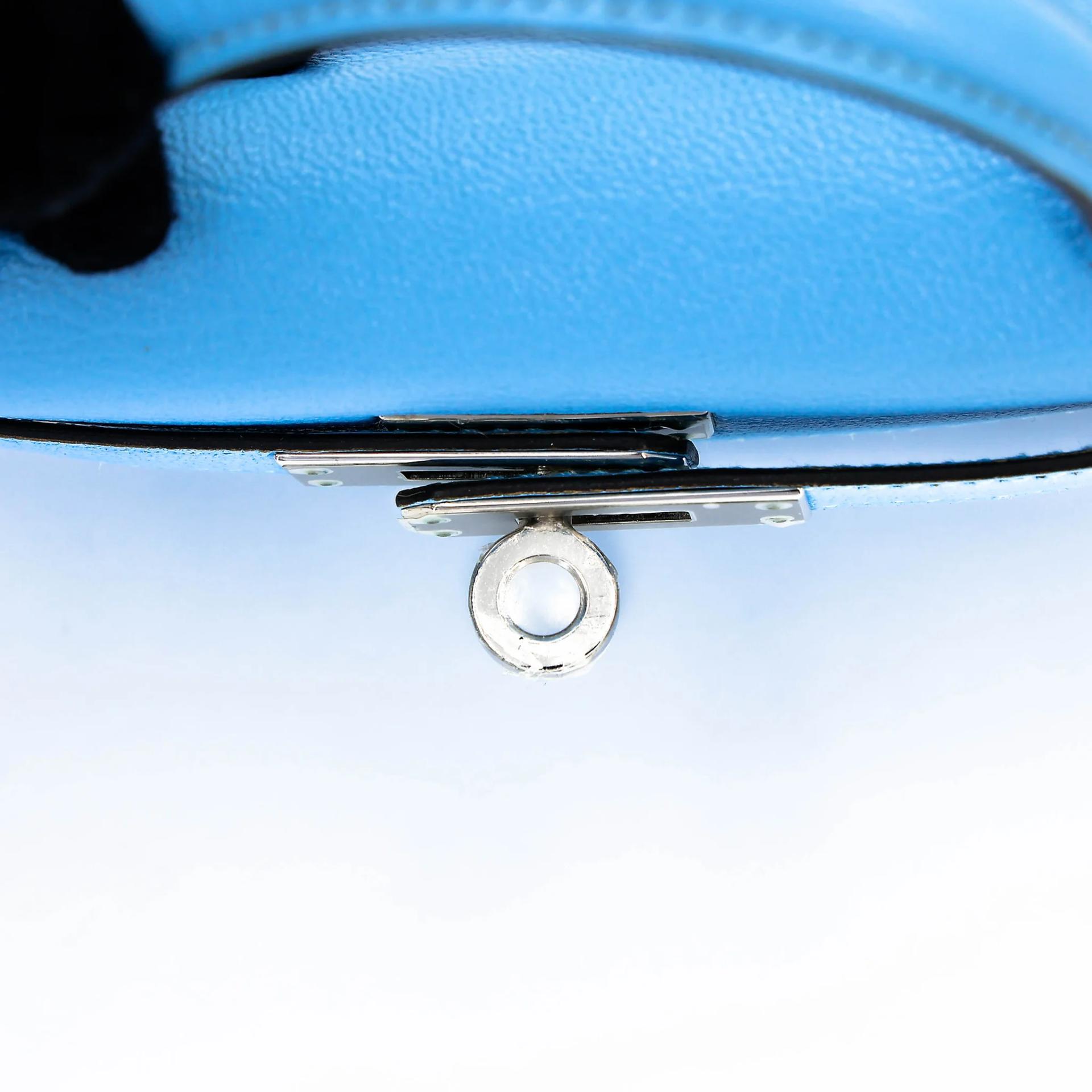 Excellent ( Rank SA ) HERMÈS Mini Kelly II Celeste (7N) Chevre Palladium hardware C (2018) - 14