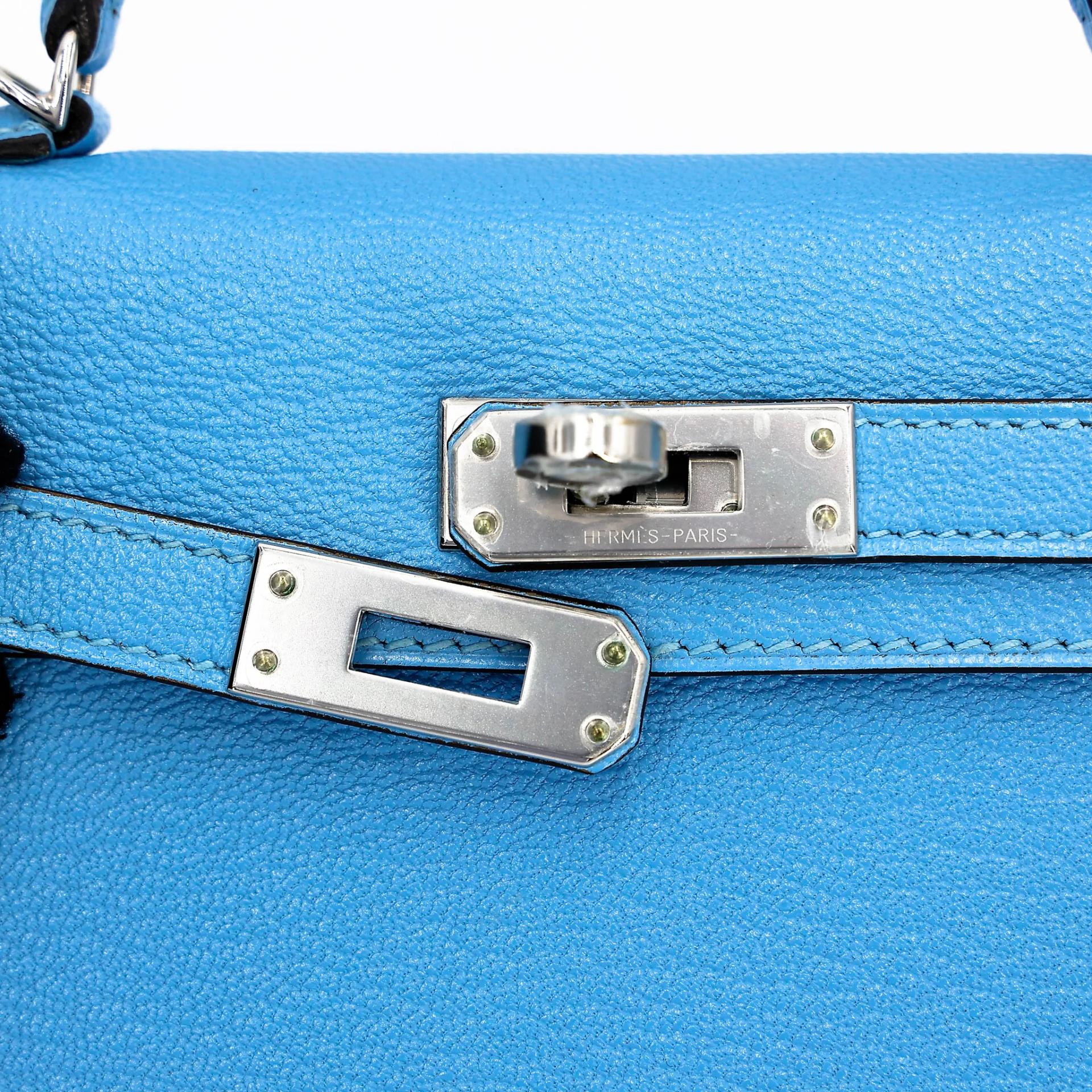 Excellent ( Rank SA ) HERMÈS Mini Kelly II Celeste (7N) Chevre Palladium hardware C (2018) - 12