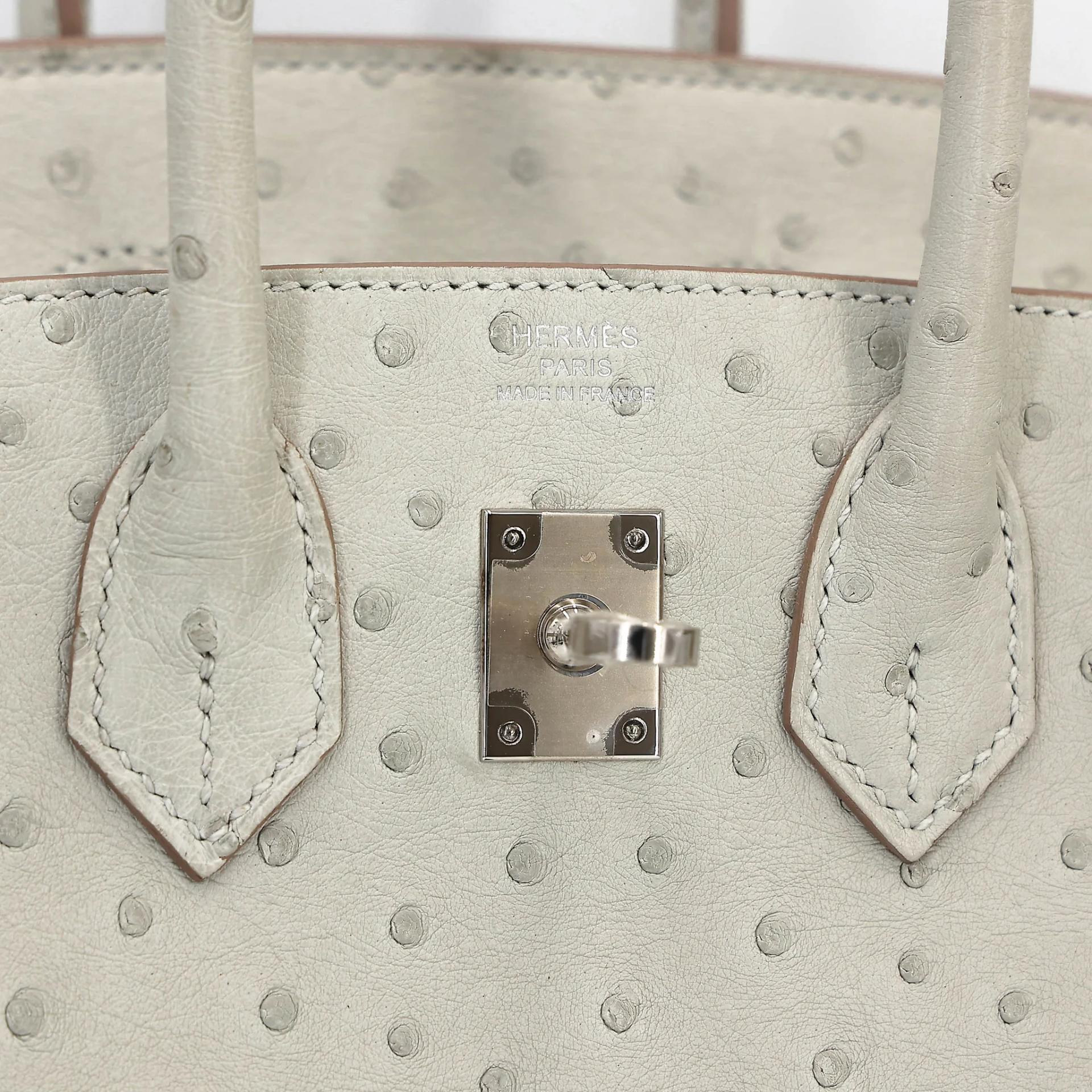 Unused ( Rank NS ) HERMÈS Birkin 25 Gris Perle (80) Ostrich Palladium hardware Z (2021) - 10